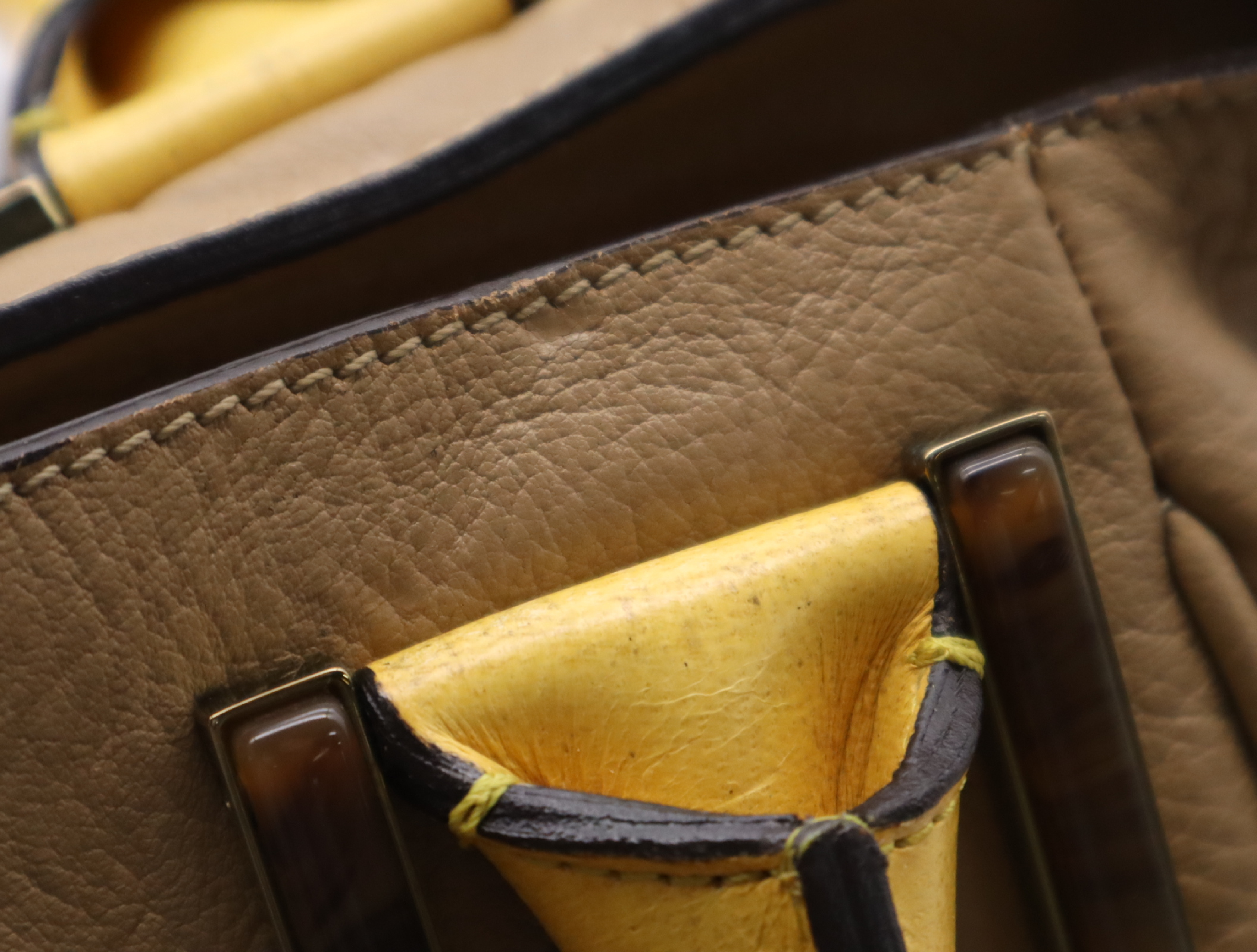 Leather Ethel 2-way Handbag, Beige/Yellow, with Shoulder Strap, Dust Bag, and Card. — view 15