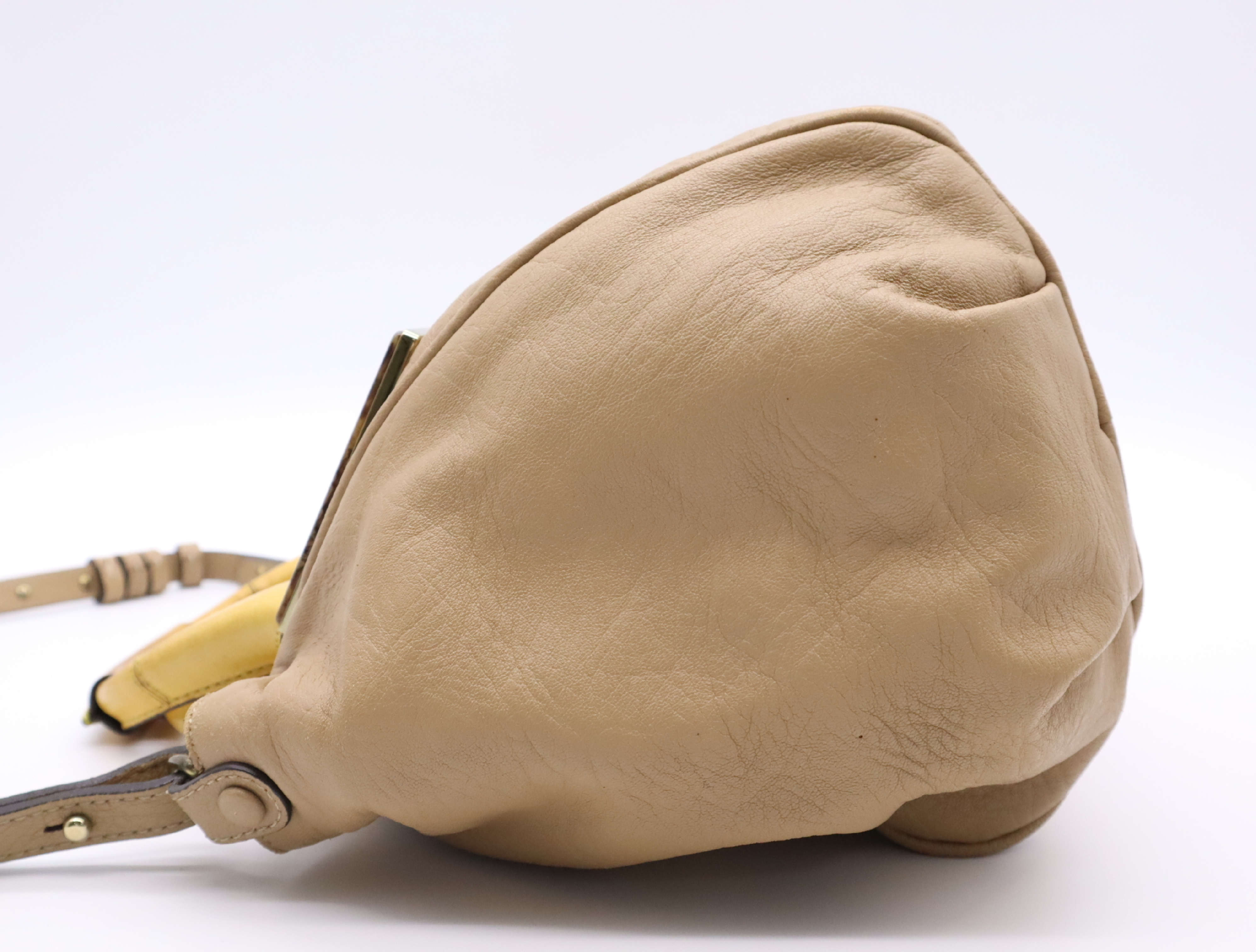 Leather Ethel 2-way Handbag, Beige/Yellow, with Shoulder Strap, Dust Bag, and Card. — view 3