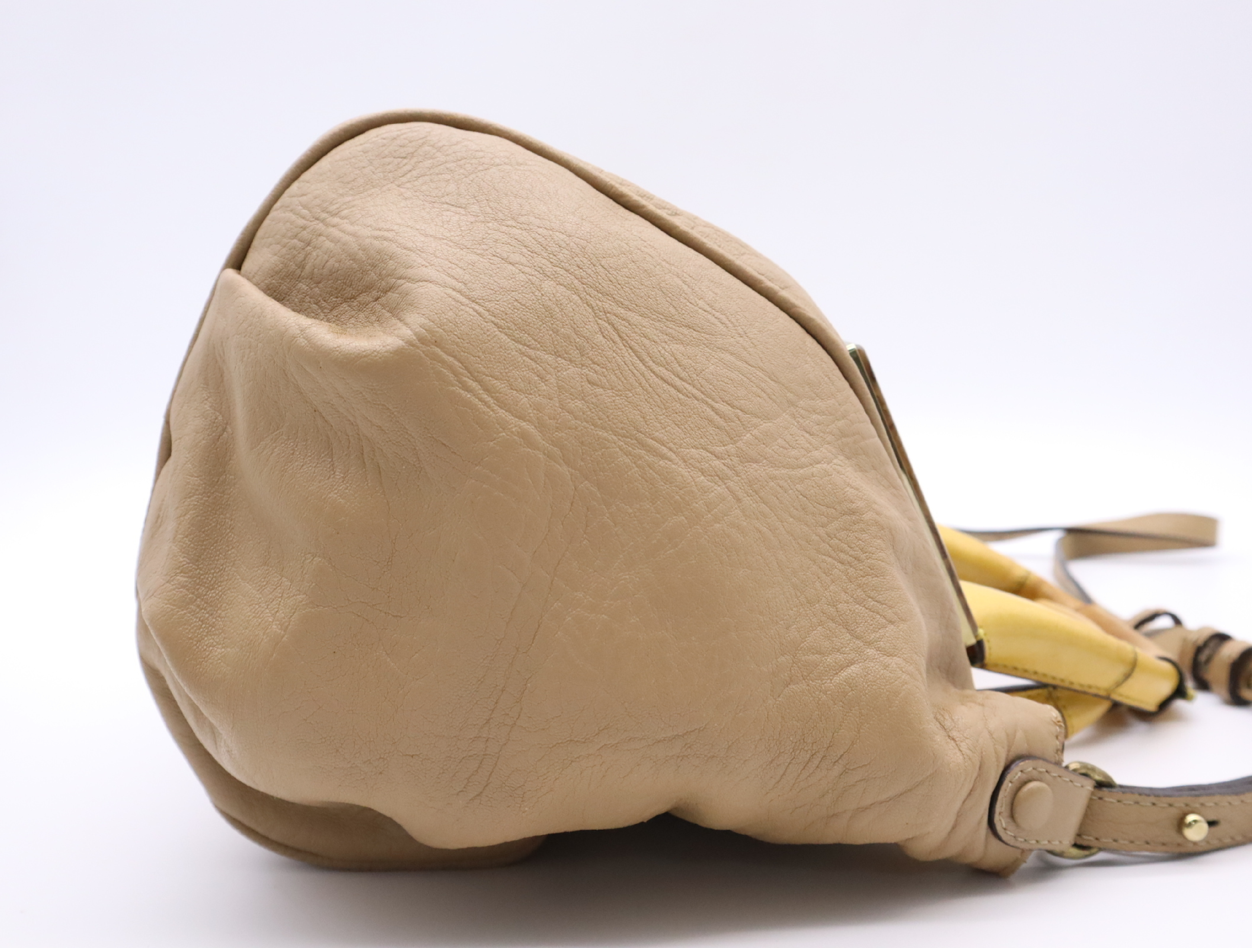 Leather Ethel 2-way Handbag, Beige/Yellow, with Shoulder Strap, Dust Bag, and Card. — view 5