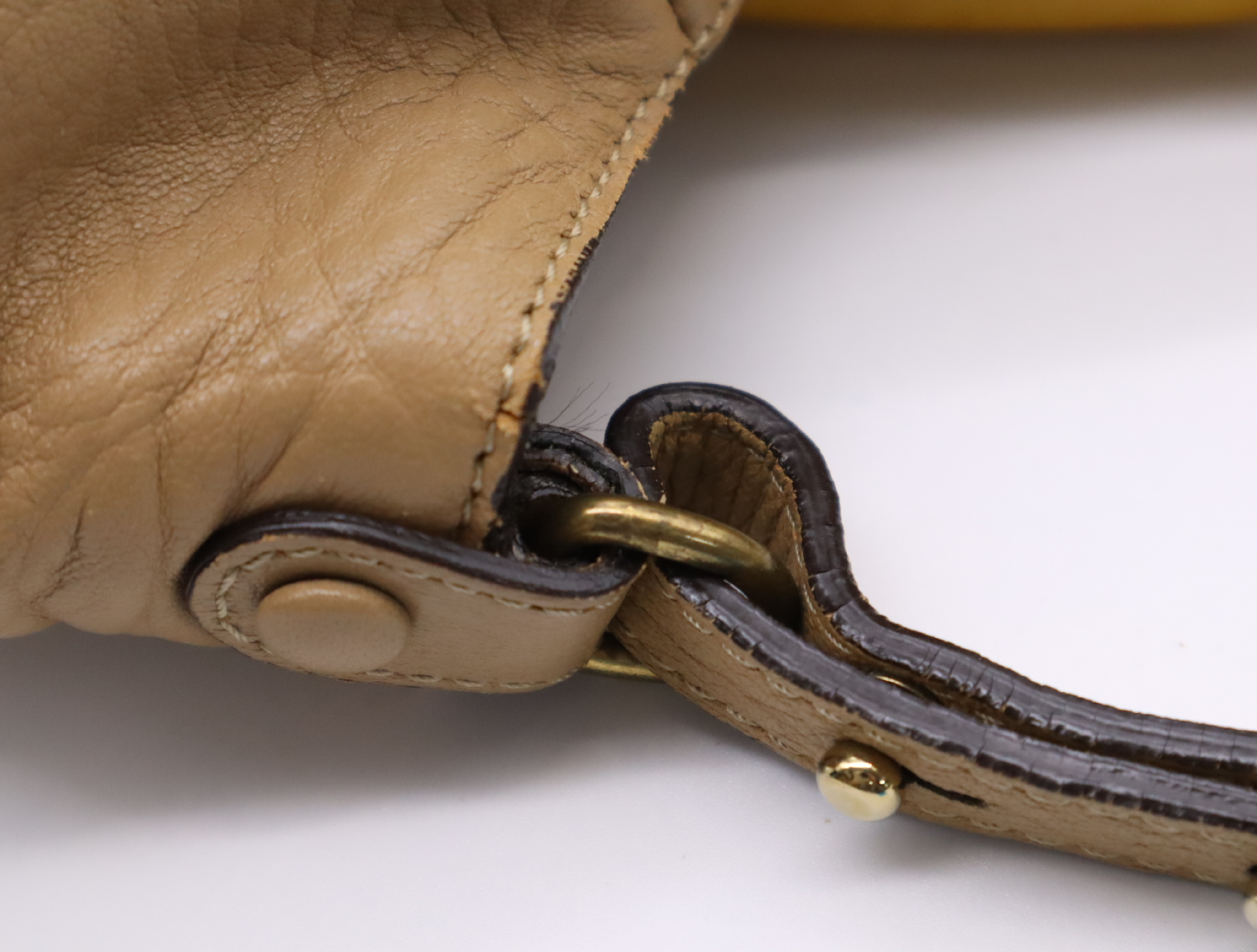 Leather Ethel 2-way Handbag, Beige/Yellow, with Shoulder Strap, Dust Bag, and Card. — view 8