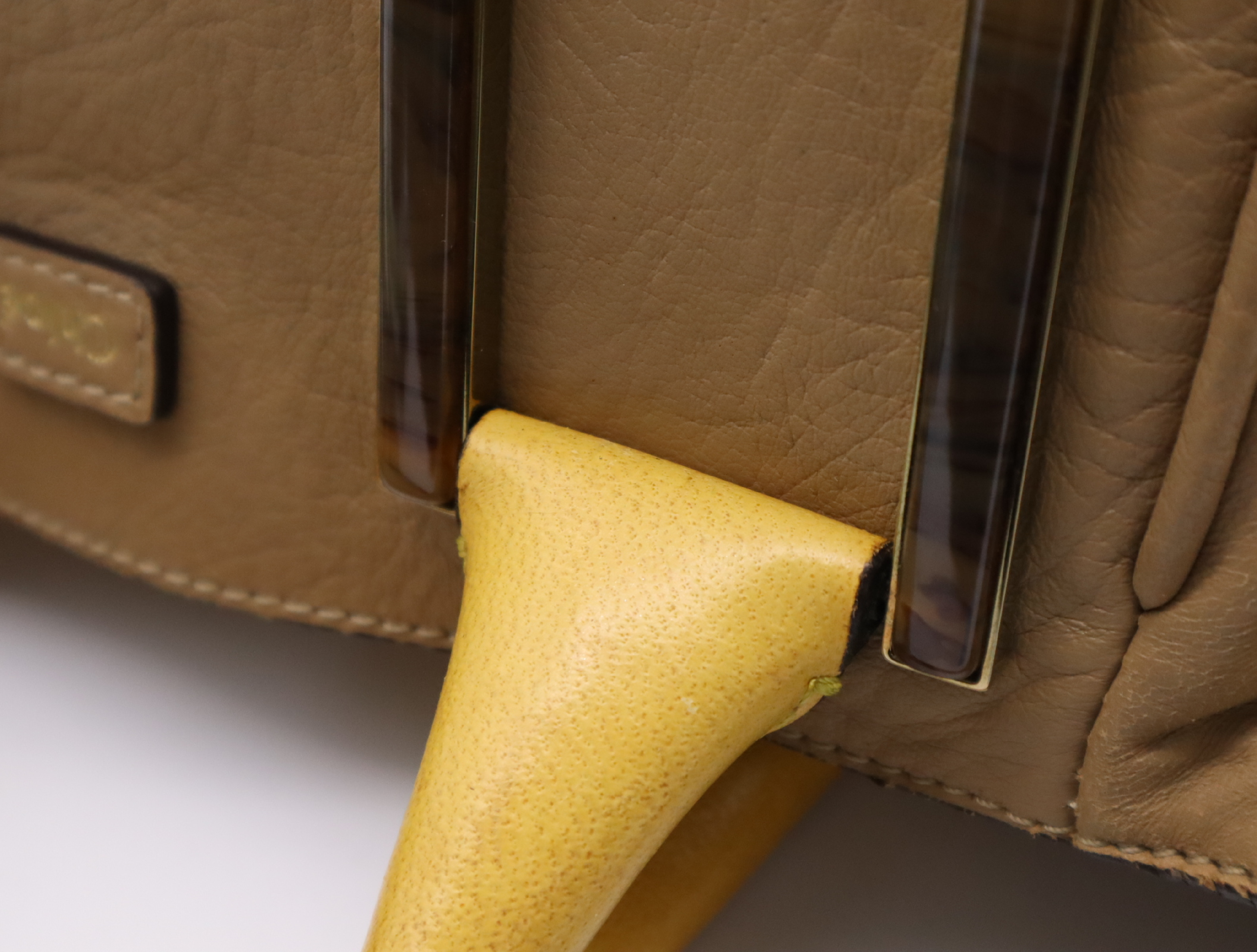 Leather Ethel 2-way Handbag, Beige/Yellow, with Shoulder Strap, Dust Bag, and Card. — view 10