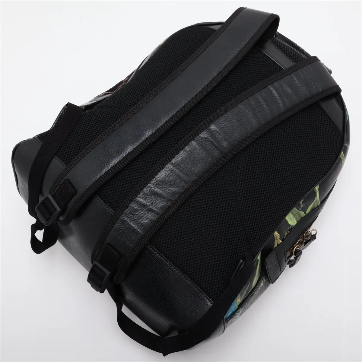 Tian Leather Backpack/Rucksack, Black x Green, 406370 — view 5