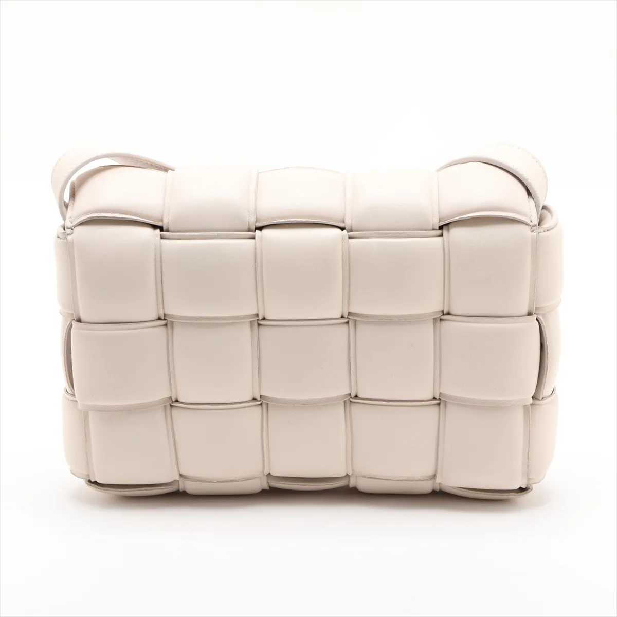 Maxi Intrecciato Padded Cassette Leather Shoulder Bag, White — view 2