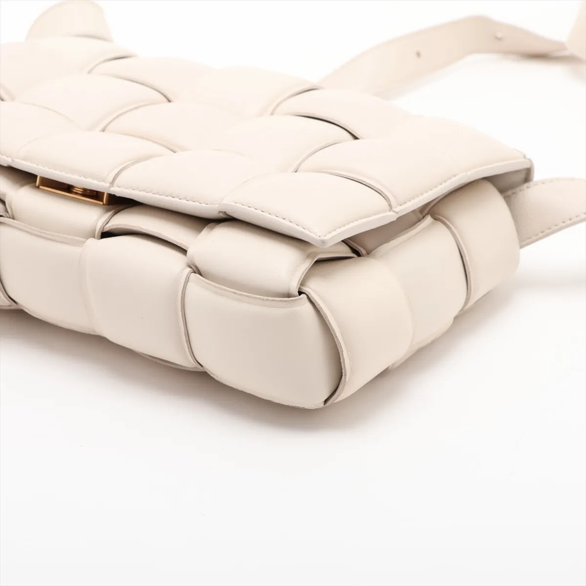 Maxi Intrecciato Padded Cassette Leather Shoulder Bag, White — view 3