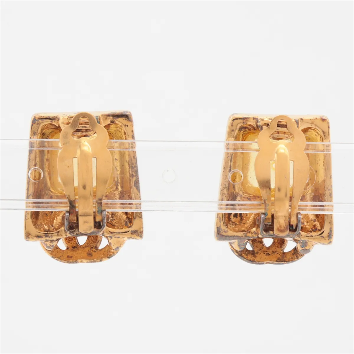 Coco Mark Gripoix 97P Earrings (Pair) GP x Colored Stone Yellow x Gold (Dents, — view 2