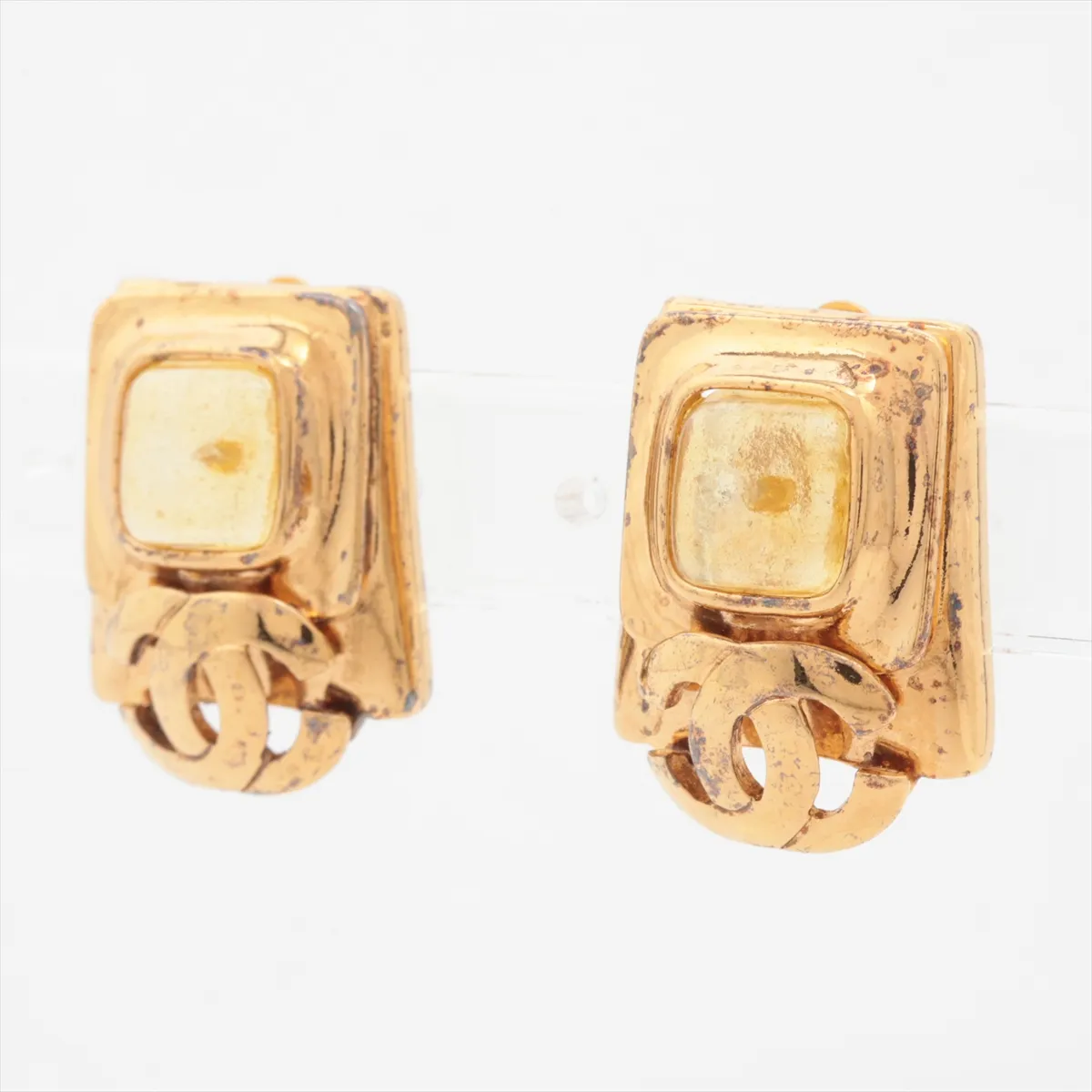 Coco Mark Gripoix 97P Earrings (Pair) GP x Colored Stone Yellow x Gold (Dents, — view 3