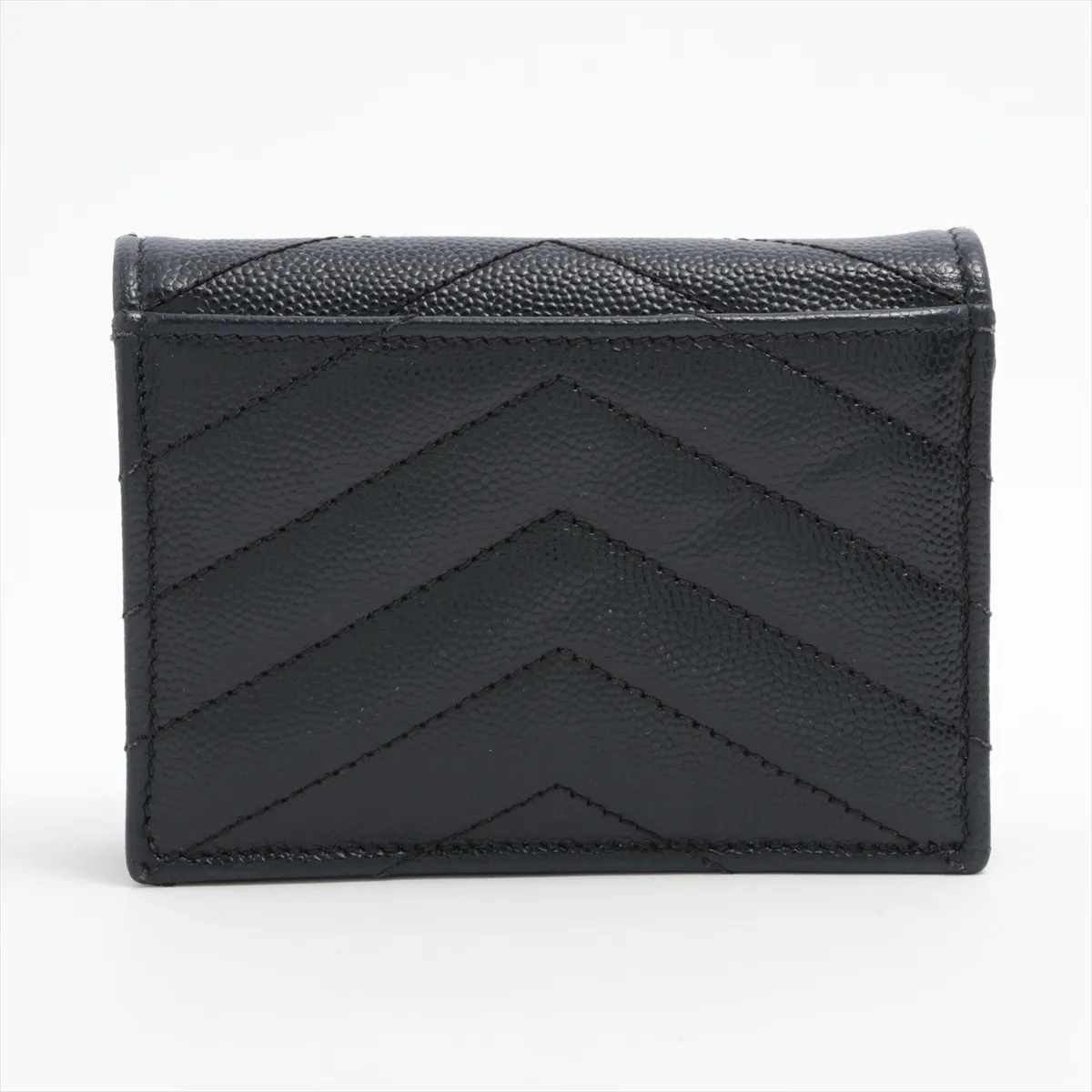 V-stitch YSL logo leather compact wallet, black YBL530841 — view 2