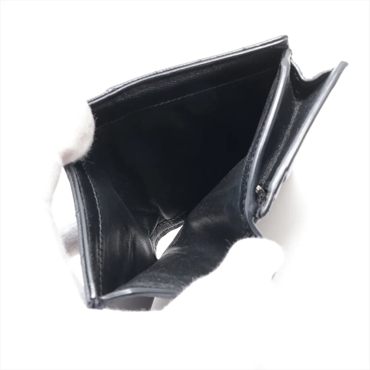 V-stitch YSL logo leather compact wallet, black YBL530841 — view 4