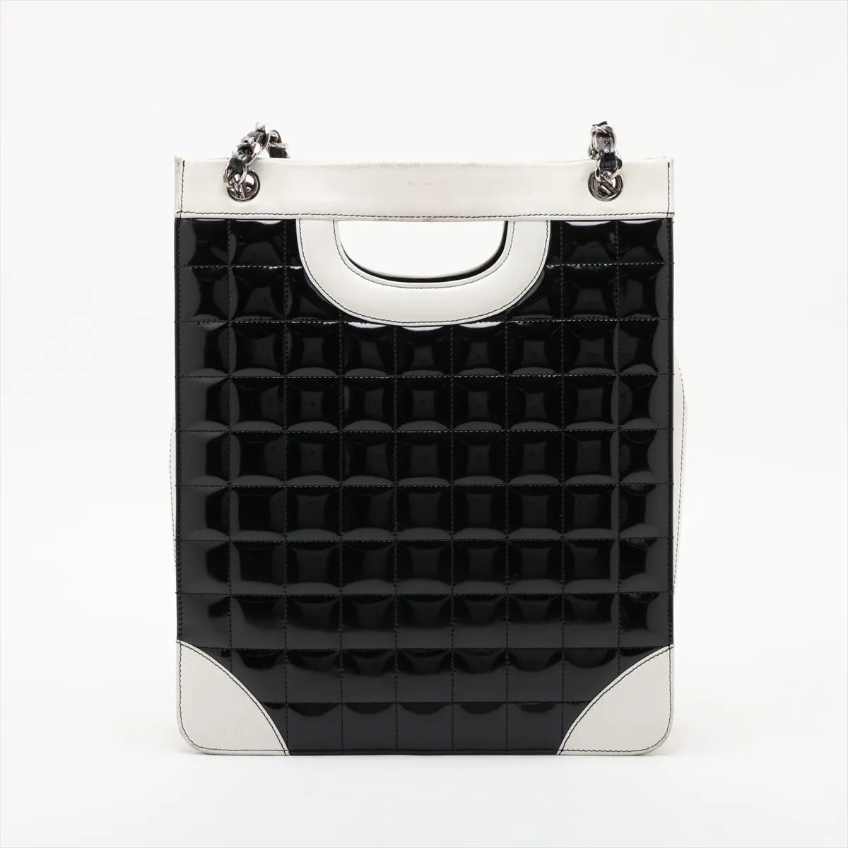 Chocolate Bar Patent Leather 2-Way Tote Bag, Black x White, Silver Hardware, Item No. 6790808 (Serial Number 6) — view 2