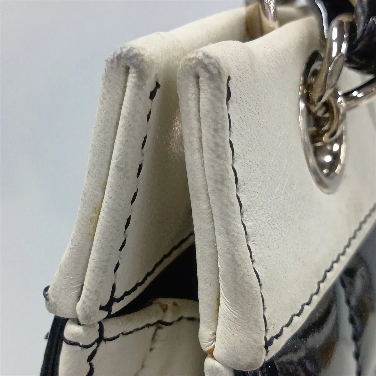 Chocolate Bar Patent Leather 2-Way Tote Bag, Black x White, Silver Hardware, Item No. 6790808 (Serial Number 6) — view 12