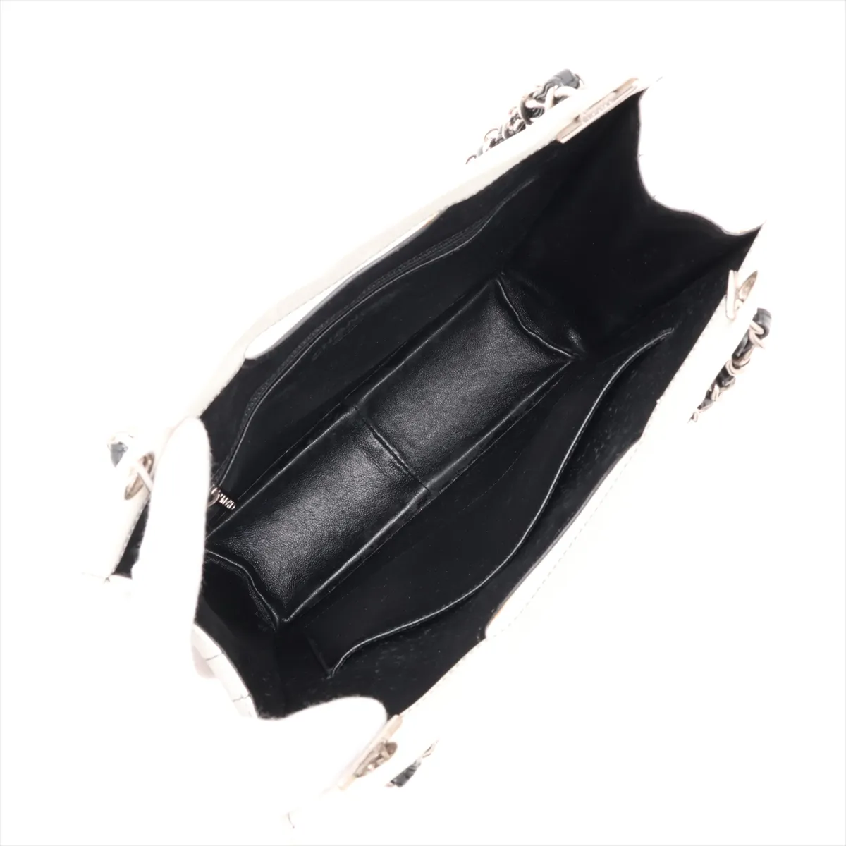 Chocolate Bar Patent Leather 2-Way Tote Bag, Black x White, Silver Hardware, Item No. 6790808 (Serial Number 6) — view 7