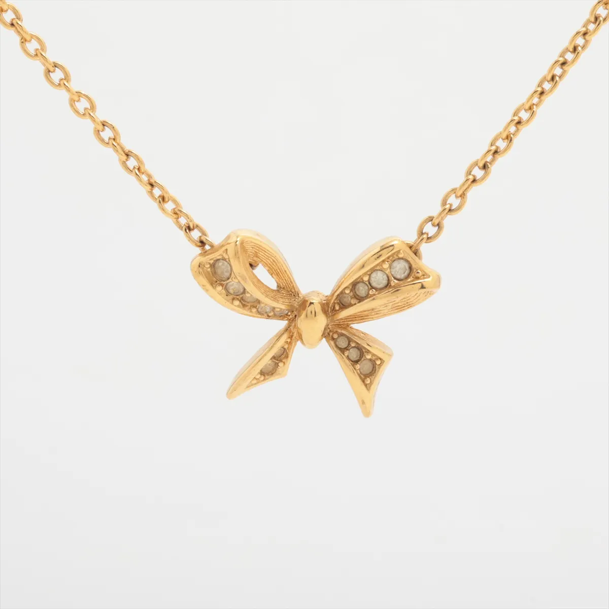 Ribbon Necklace, GP x Rhinestone, Gold,