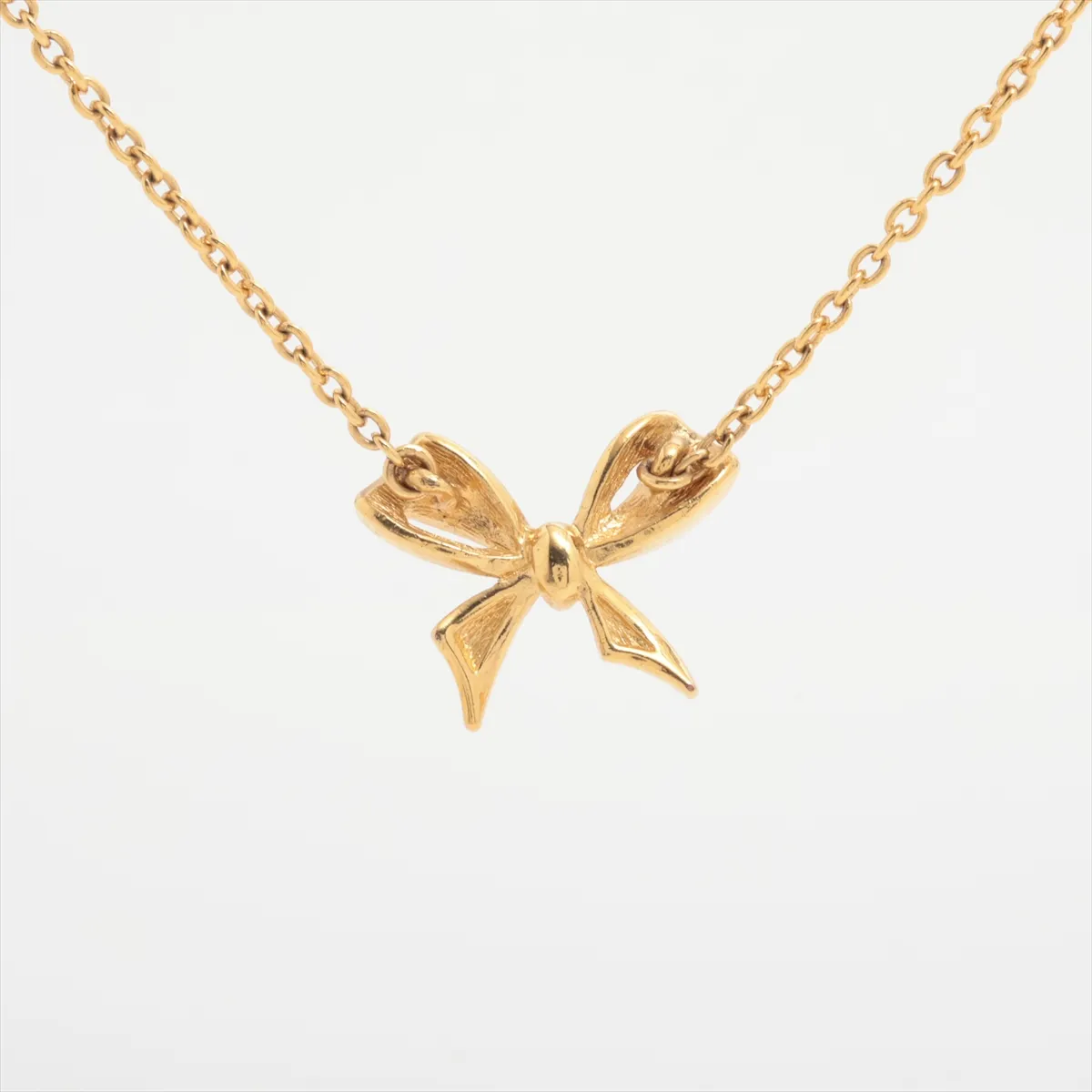 Ribbon Necklace, GP x Rhinestone, Gold, — view 2