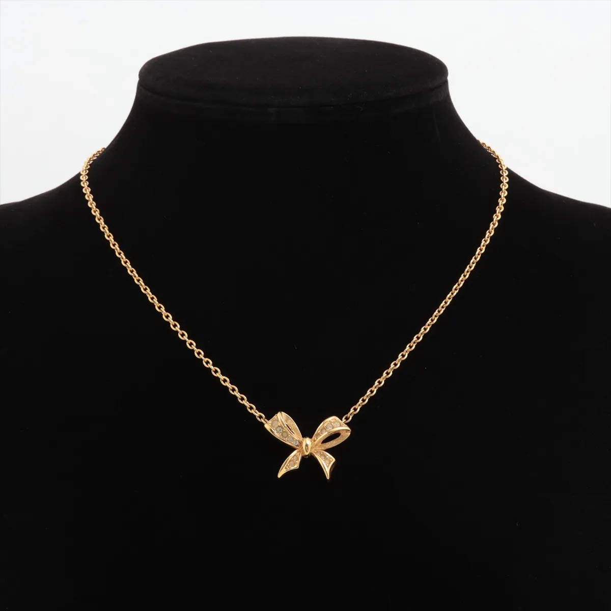 Ribbon Necklace, GP x Rhinestone, Gold, — view 5