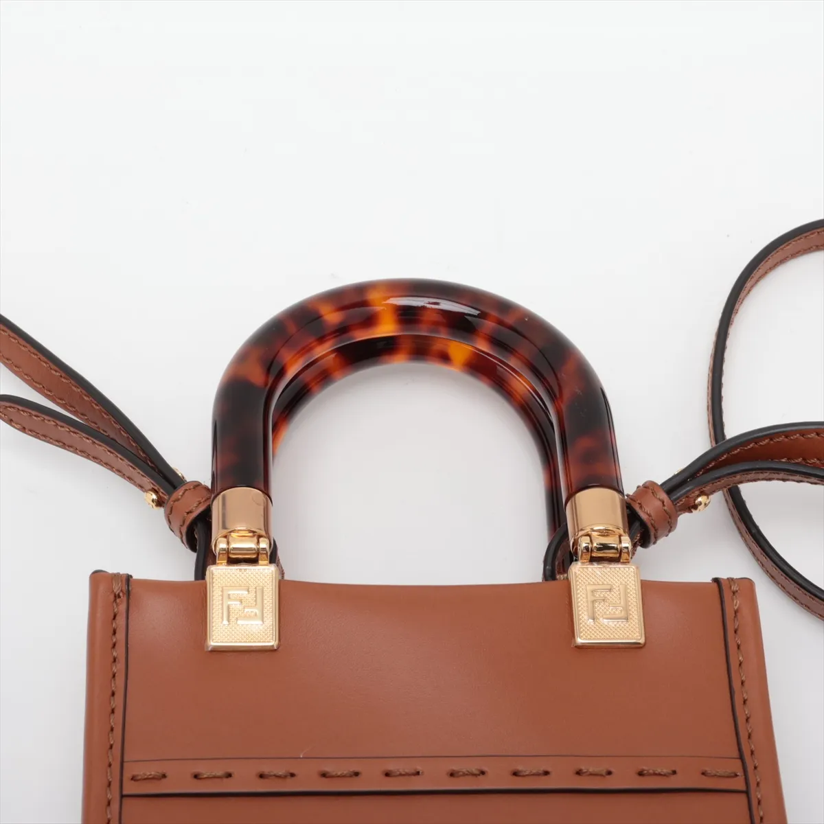 Sunshine Shopper Small 8BS051 Leather 2-Way Handbag Brown — view 6