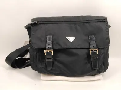Nylon Triangle Logo Messenger Bag, Black Shoulder Bag