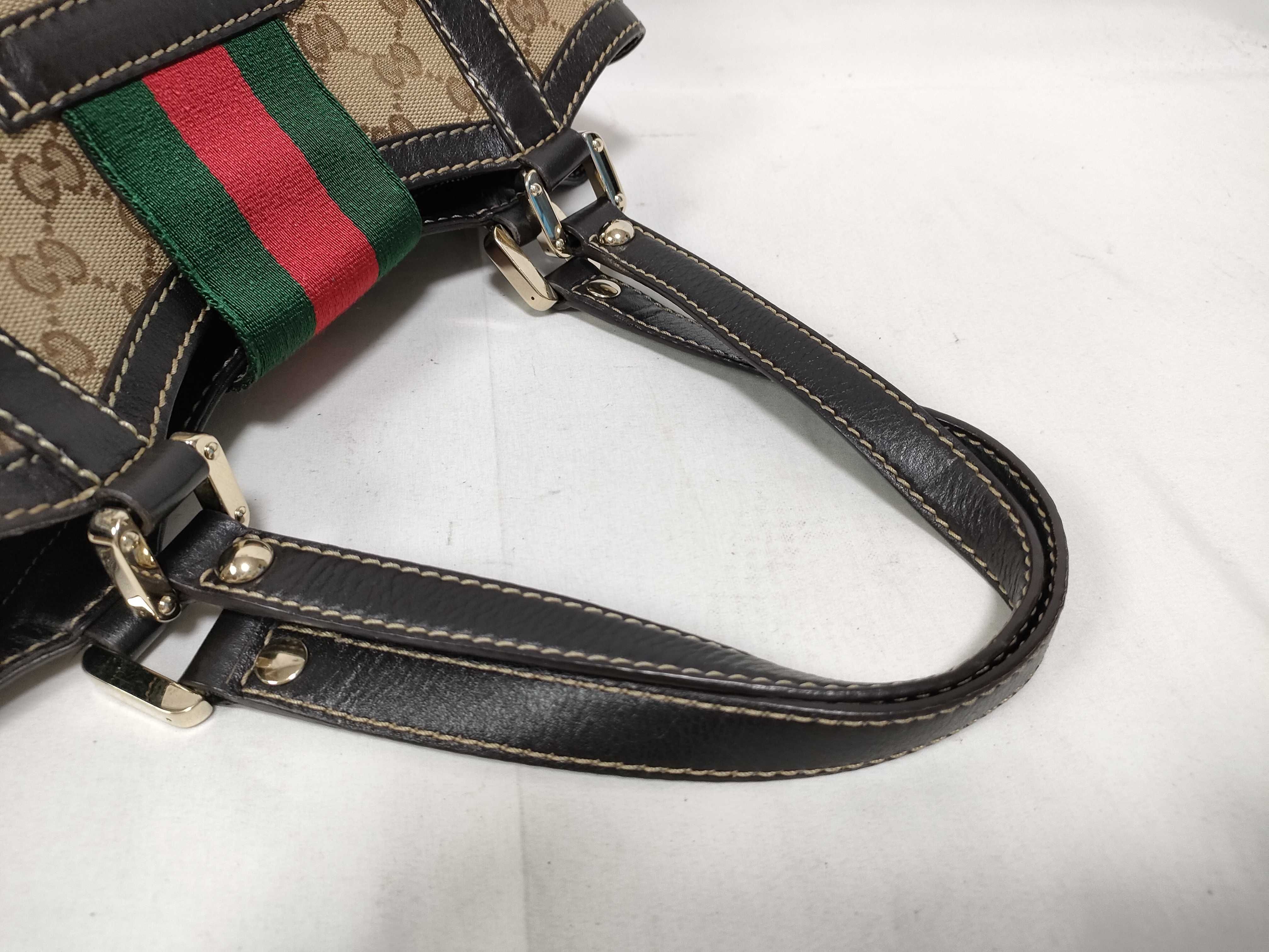 Brown Canvas Vintage Red-Green Web Stripe Buckle Pumpkin Shoulder Bag Tote Bag — view 8