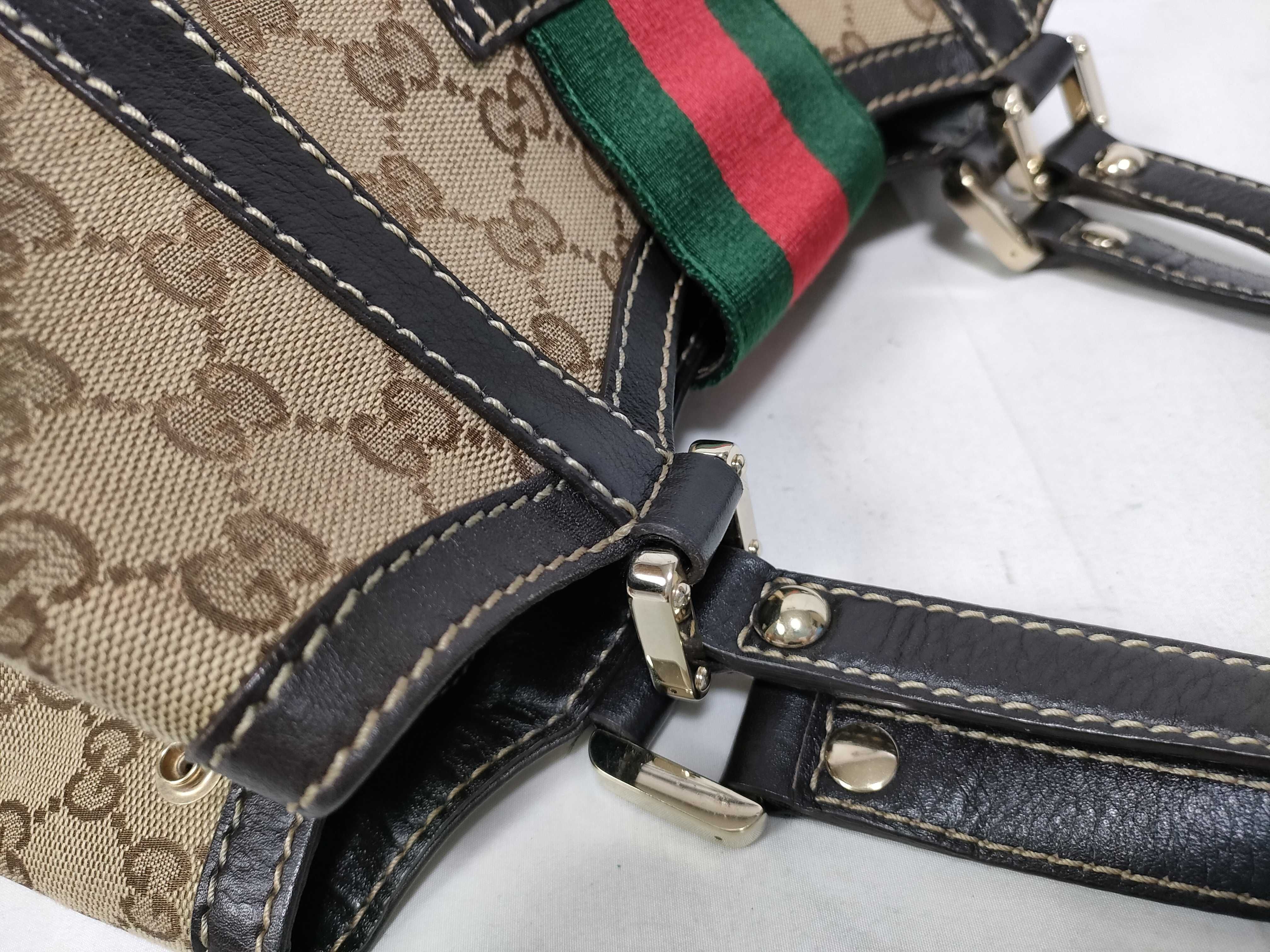 Brown Canvas Vintage Red-Green Web Stripe Buckle Pumpkin Shoulder Bag Tote Bag — view 9