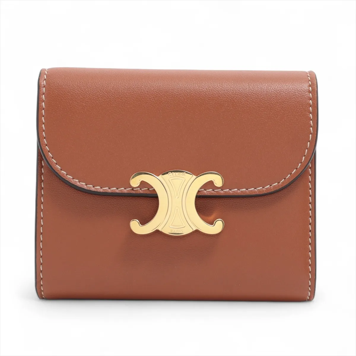 Triomphe Small Flap Wallet Leather Compact Wallet Brown