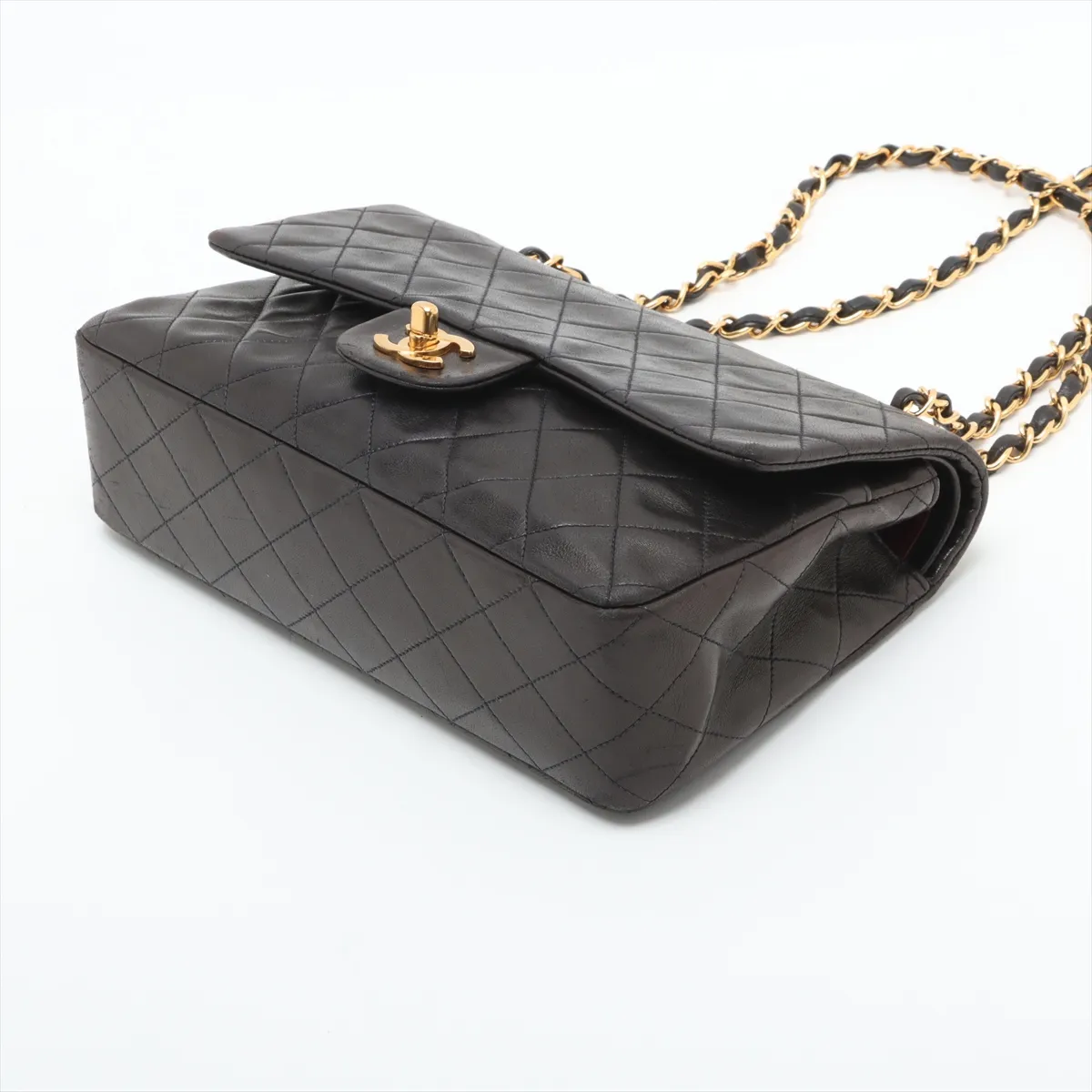Matelassé 25 Lambskin Double Flap Double Chain Bag, Black with Gold Hardware, 2765135, Series 2, A01112 — view 3