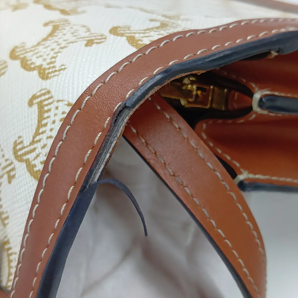 Triomphe PVC x Leather Shoulder Bag, White x Brown — view 11
