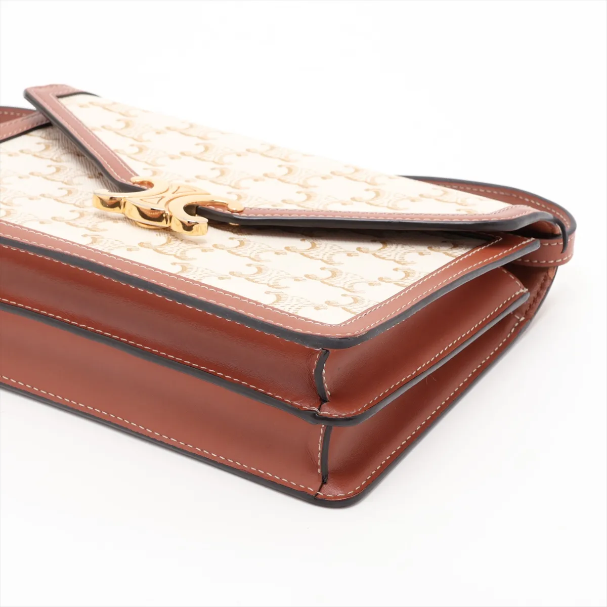 Triomphe PVC x Leather Shoulder Bag, White x Brown — view 3