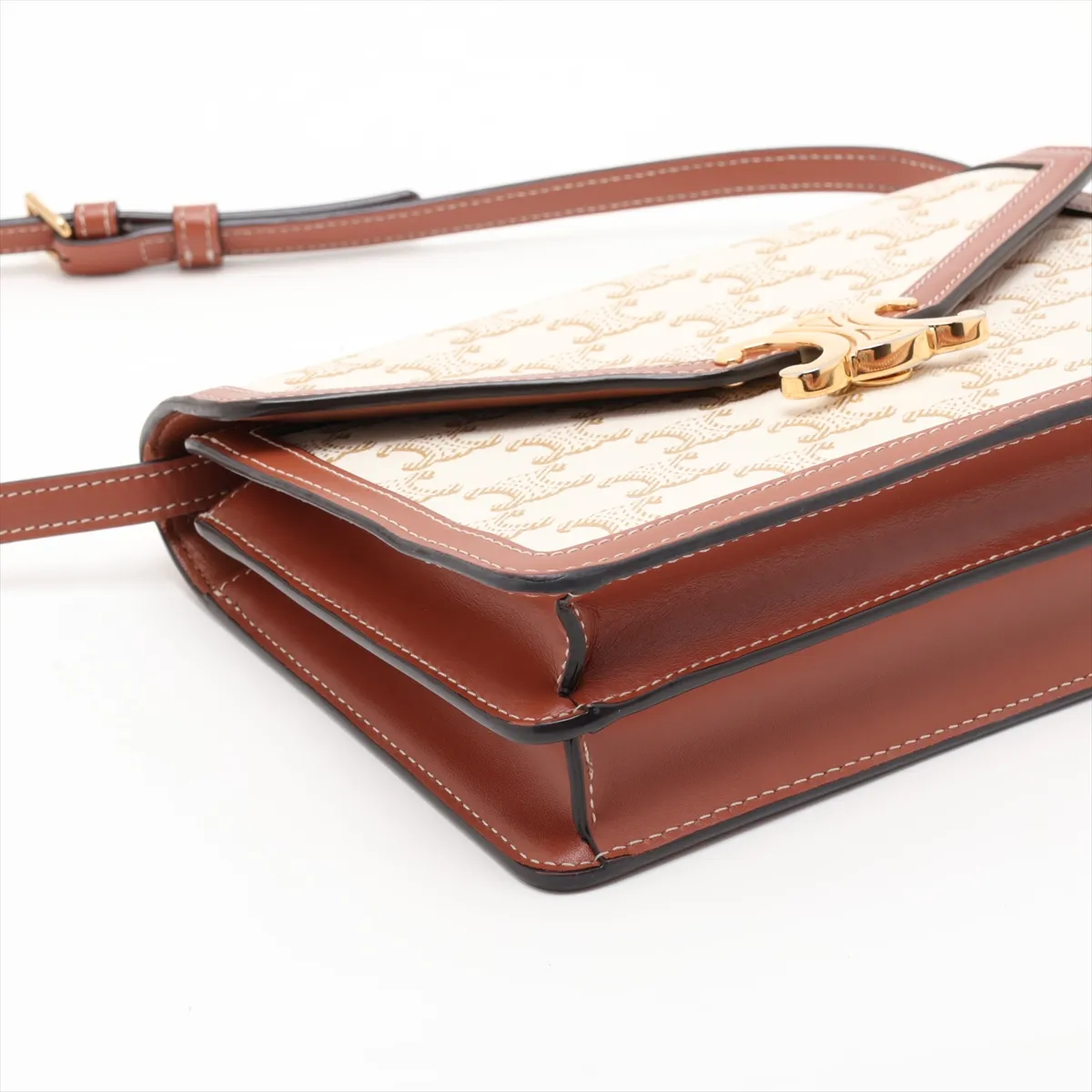 Triomphe PVC x Leather Shoulder Bag, White x Brown — view 4