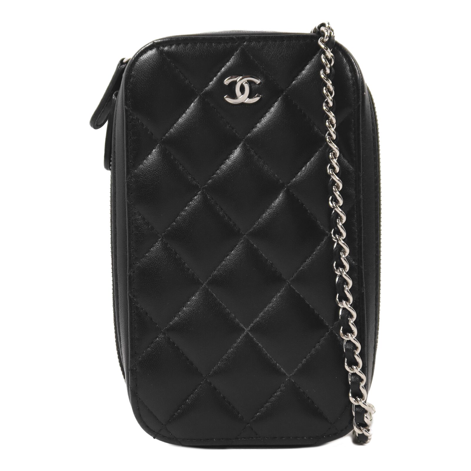Black Lambskin Zip Around Phone Holder Bag