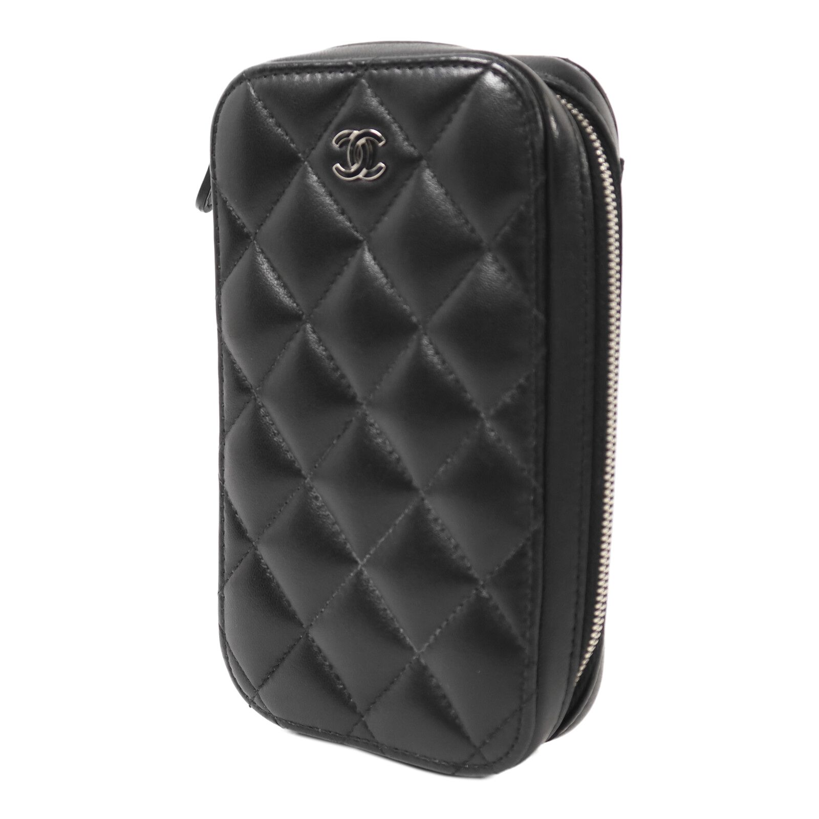 Black Lambskin Zip Around Phone Holder Bag — view 3