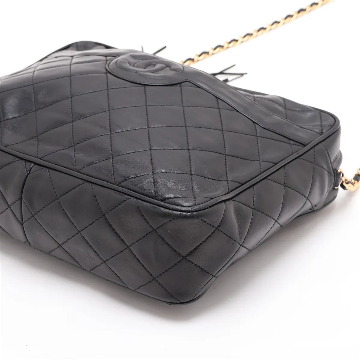 Matelassé Lambskin Chain Shoulder Bag, Black with Gold Hardware, Item No. 2620279 (Serial Number 2) — view 3