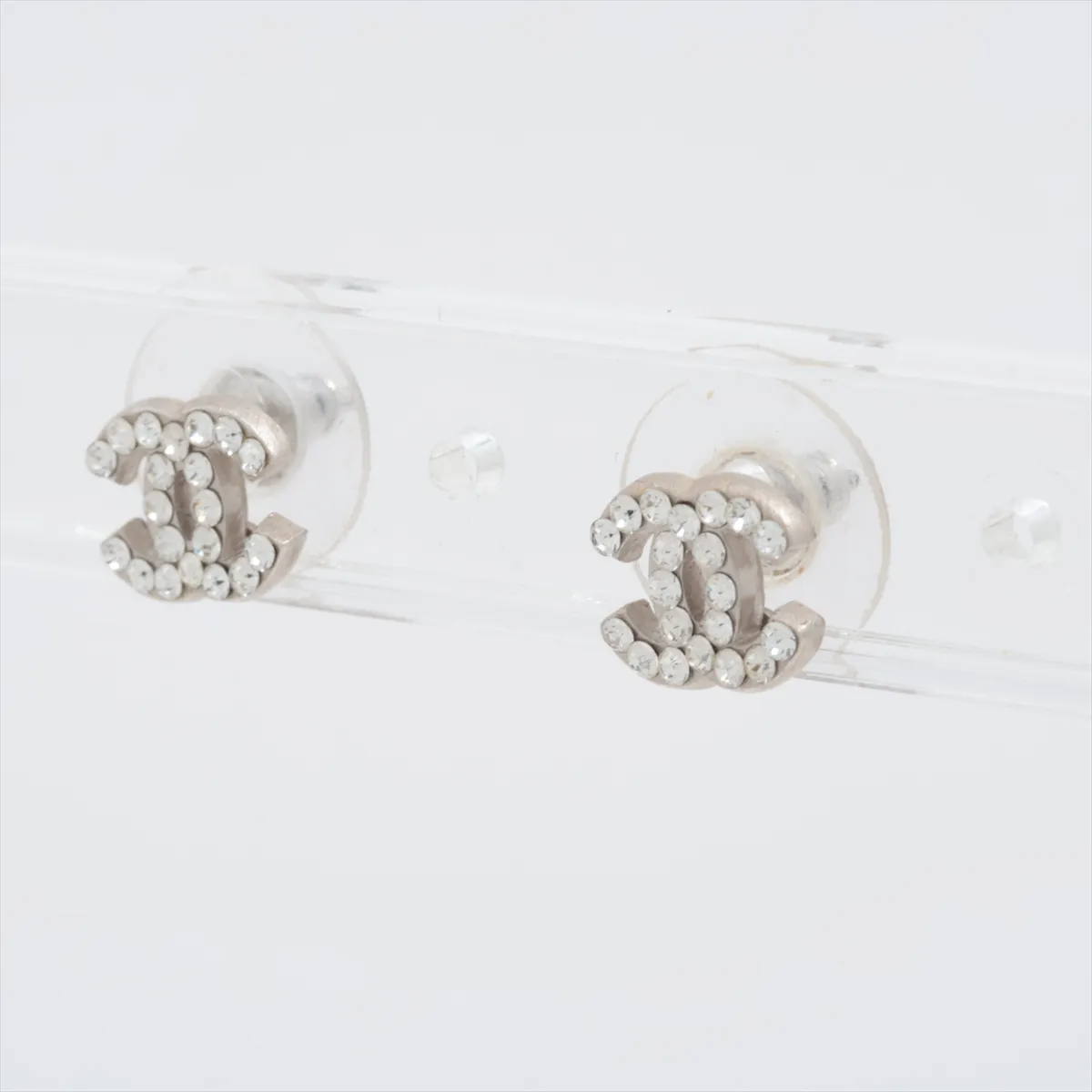 Coco Mark 06P Earrings (Pair) GP x Rhinestone Silver. Shows signs of wear, — view 3