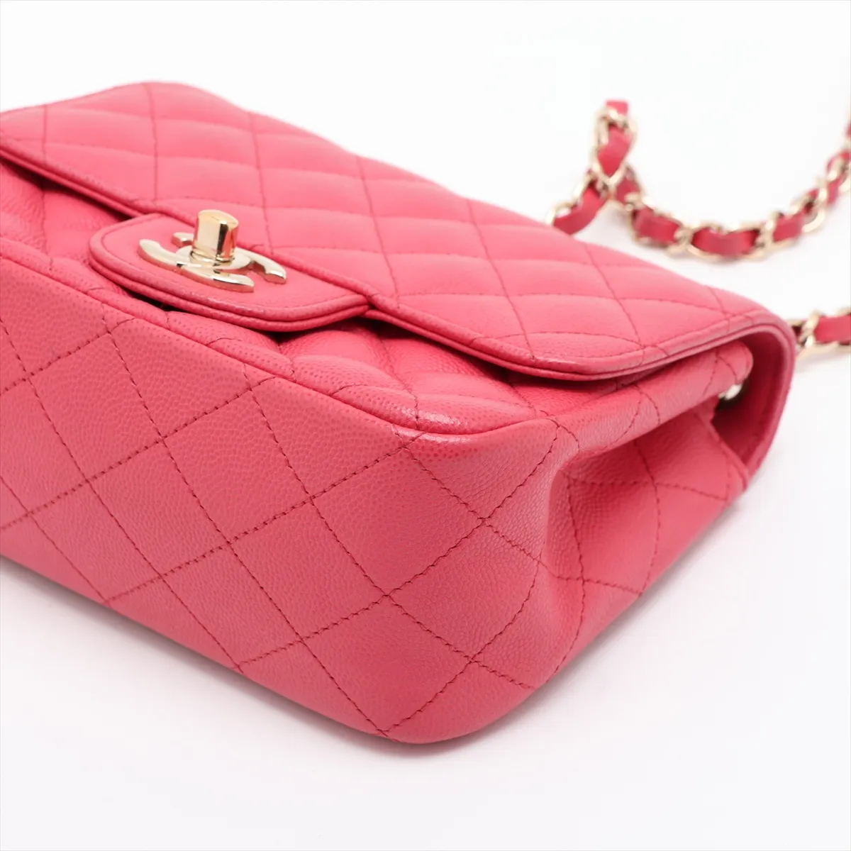 Mini Matelassé 17 Caviar Skin Single Flap Single Chain Bag, Red with Gold Hardware, 23509106, Serial Number , A35200 — view 3