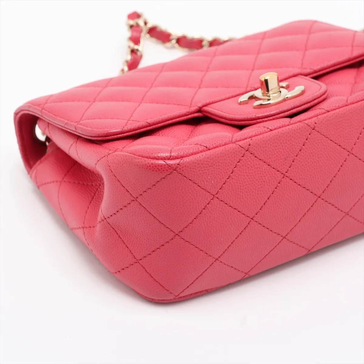 Mini Matelassé 17 Caviar Skin Single Flap Single Chain Bag, Red with Gold Hardware, 23509106, Serial Number , A35200 — view 4