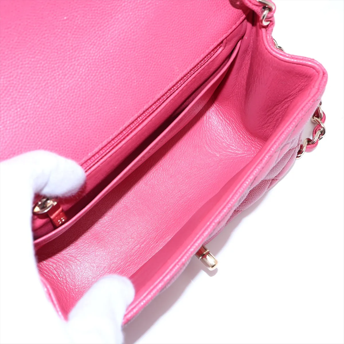 Mini Matelassé 17 Caviar Skin Single Flap Single Chain Bag, Red with Gold Hardware, 23509106, Serial Number , A35200 — view 6