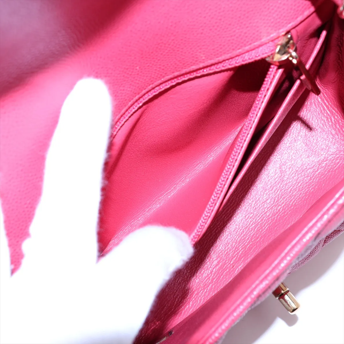 Mini Matelassé 17 Caviar Skin Single Flap Single Chain Bag, Red with Gold Hardware, 23509106, Serial Number , A35200 — view 8