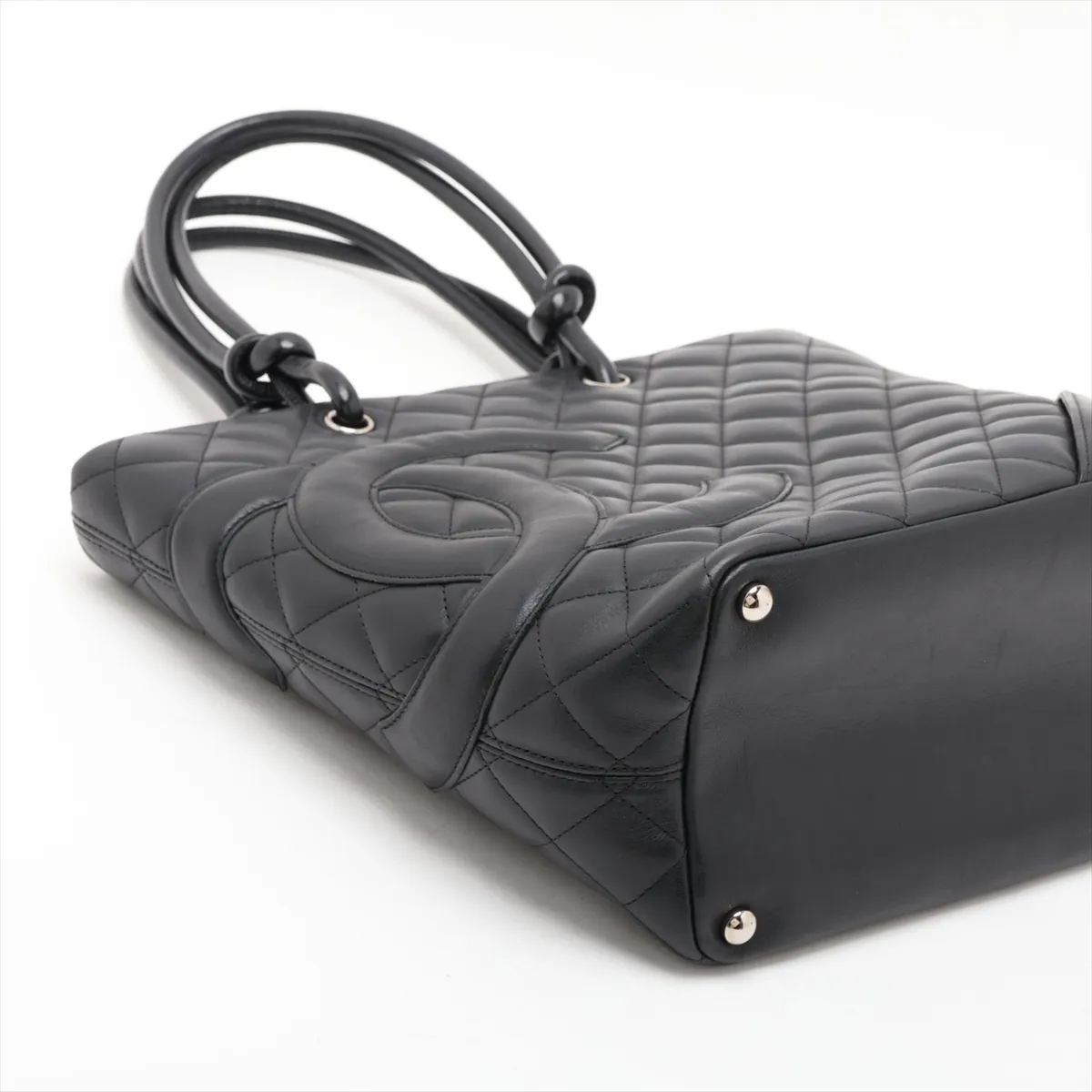 Cambon Line Lambskin Tote Bag, Black with Silver Hardware, 10049546 (Serial Number in the 10s) — view 4
