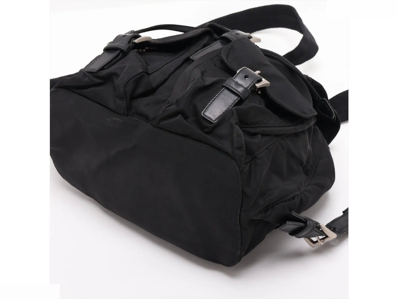 Tessuto Nylon Triangle Logo Leather Backpack — view 3