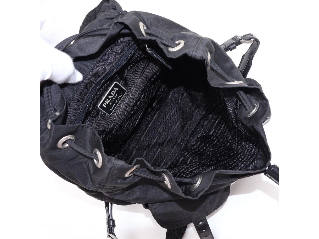 Tessuto Nylon Triangle Logo Leather Backpack — view 7