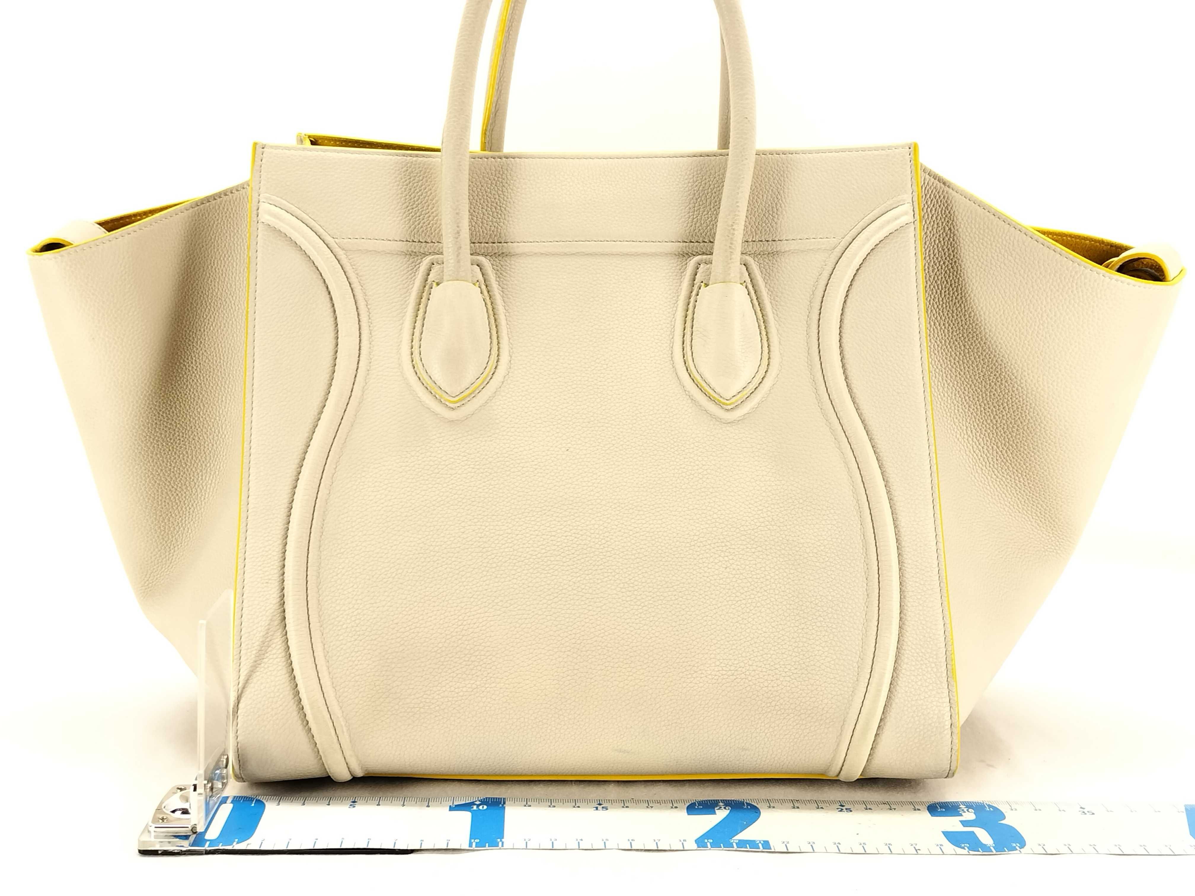 Luggage Phantom Leather Handbag, Beige x Yellow — view 2