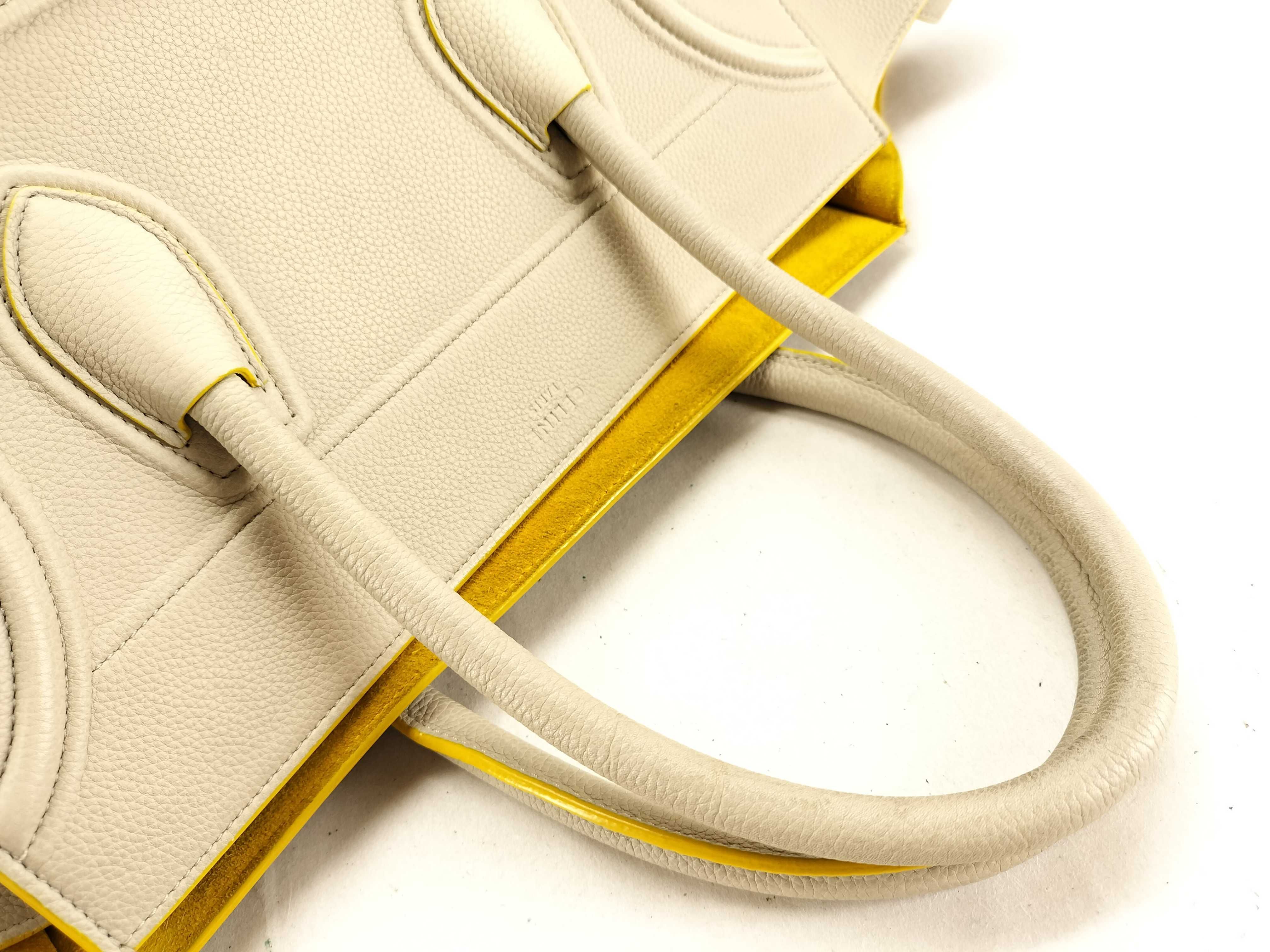 Luggage Phantom Leather Handbag, Beige x Yellow — view 3