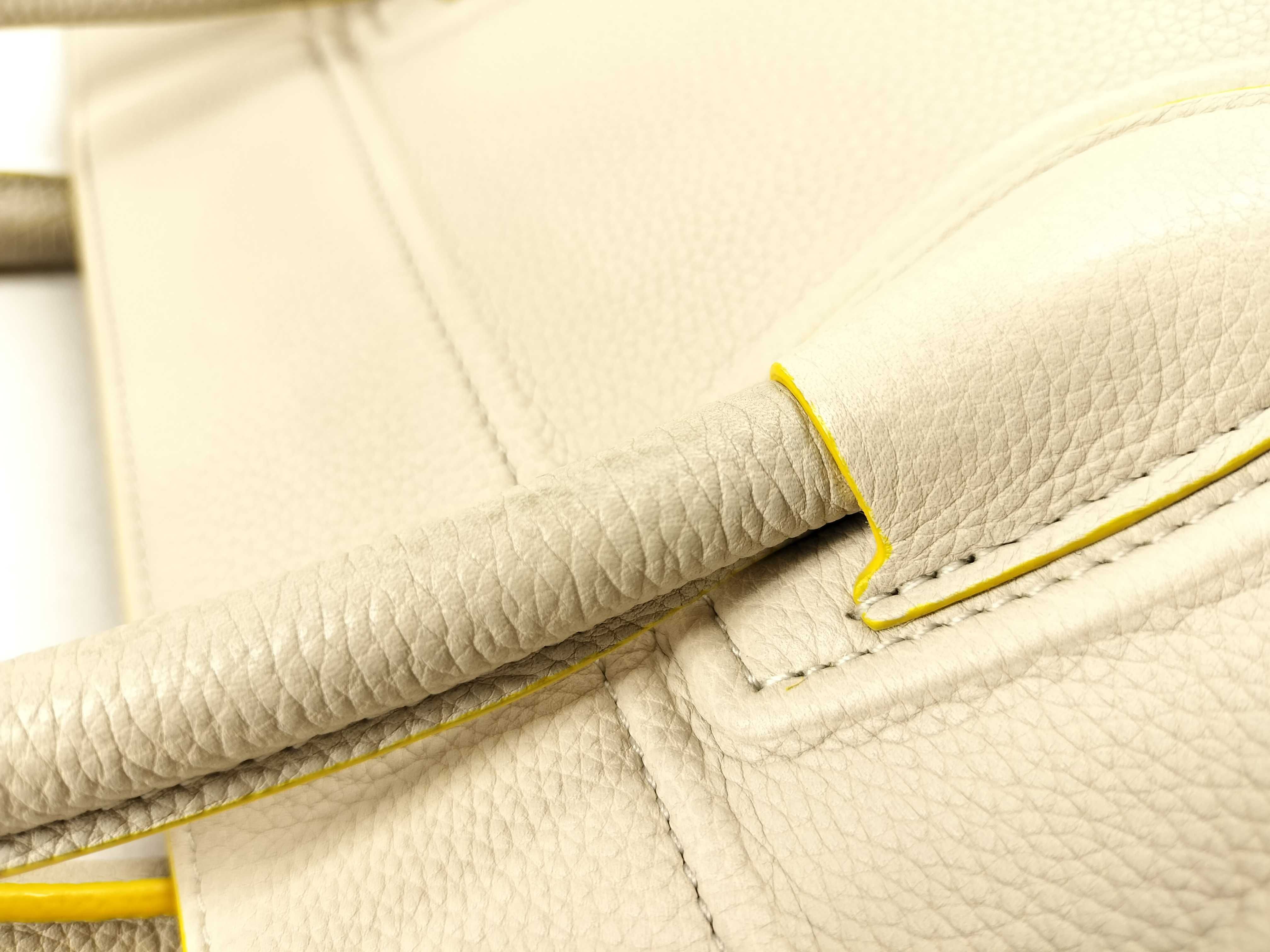 Luggage Phantom Leather Handbag, Beige x Yellow — view 5