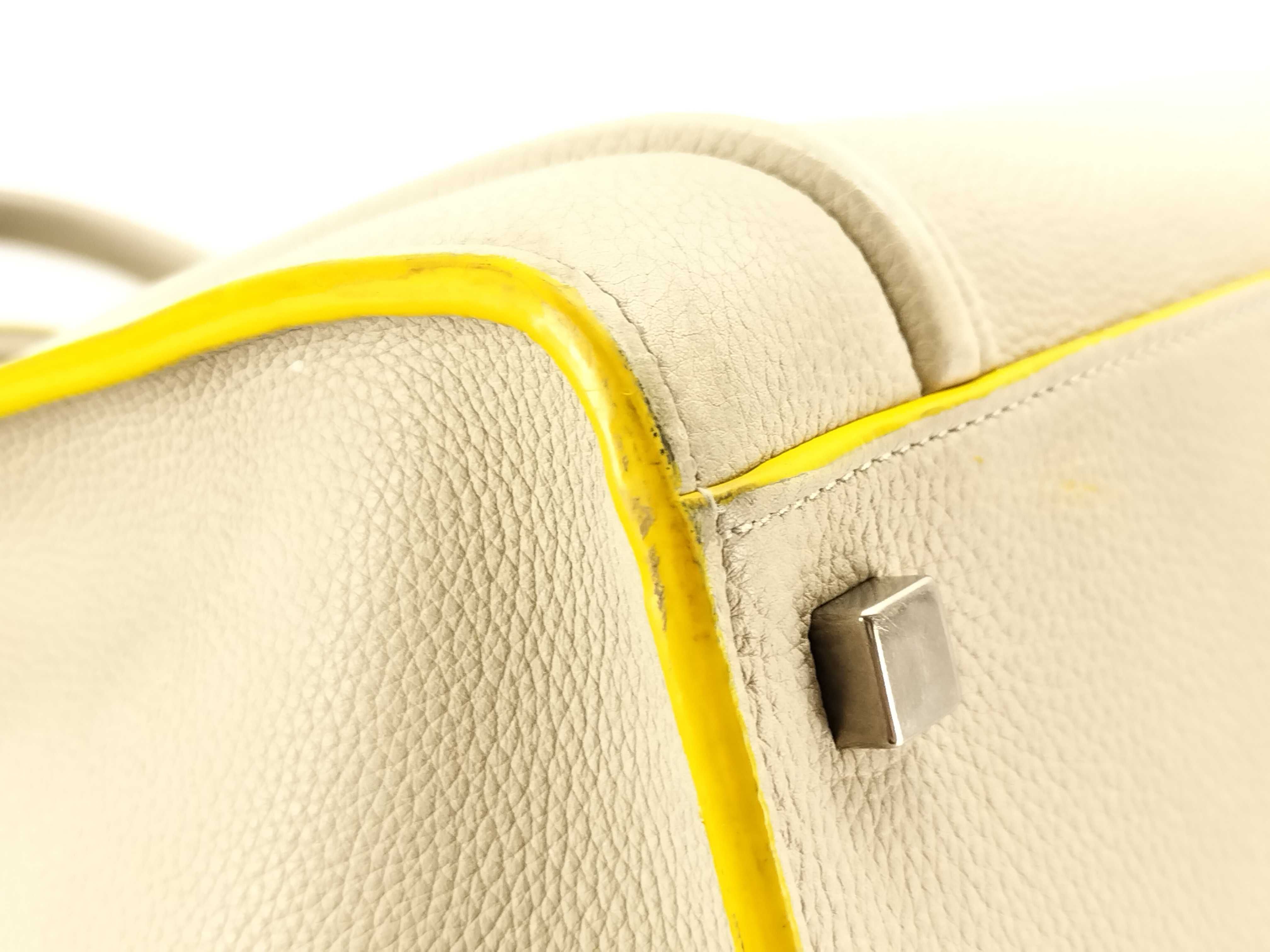Luggage Phantom Leather Handbag, Beige x Yellow — view 6