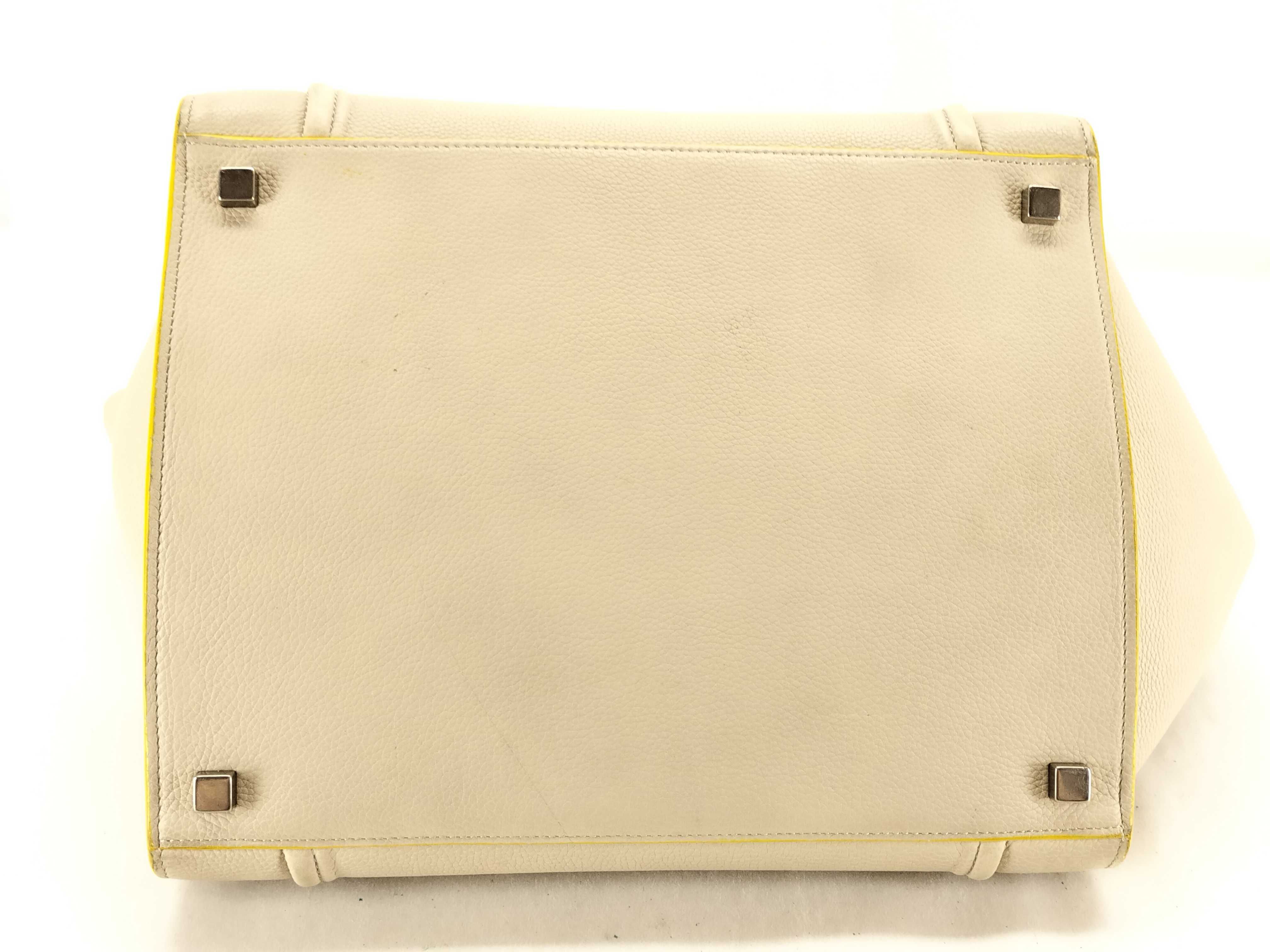 Luggage Phantom Leather Handbag, Beige x Yellow — view 7