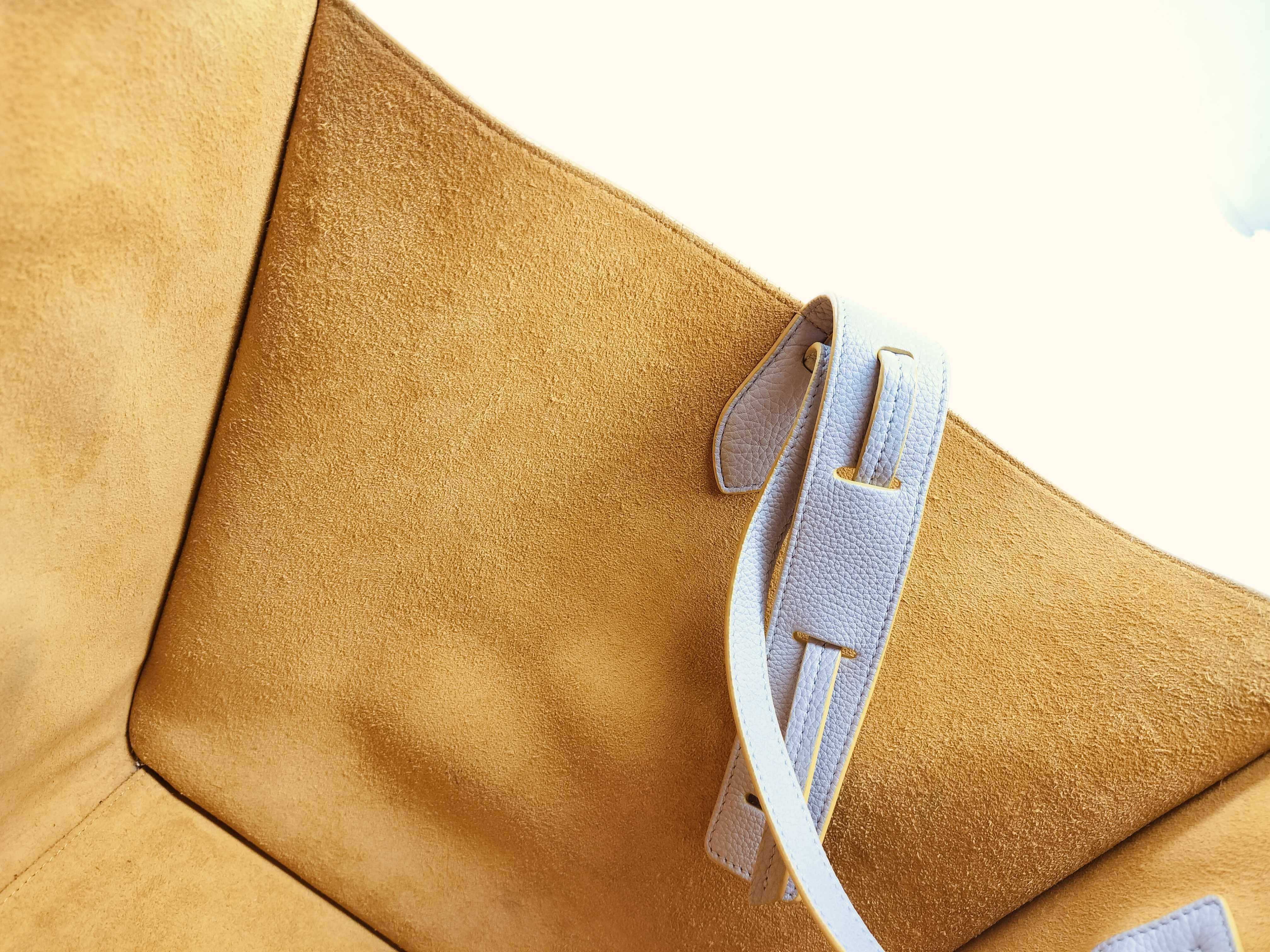 Luggage Phantom Leather Handbag, Beige x Yellow — view 9