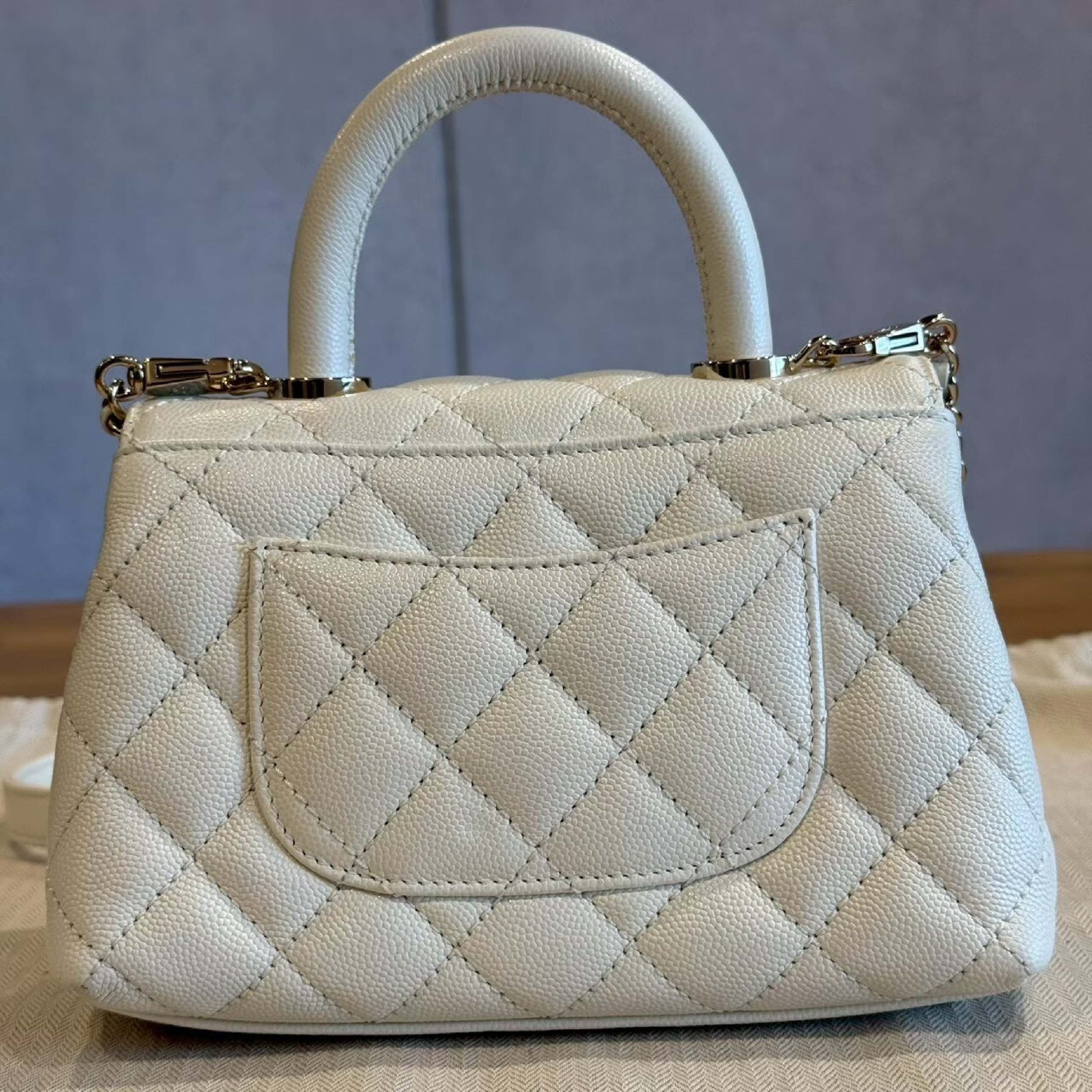 Coco Handle 19 White Handbag with Gold Hardware — view 2