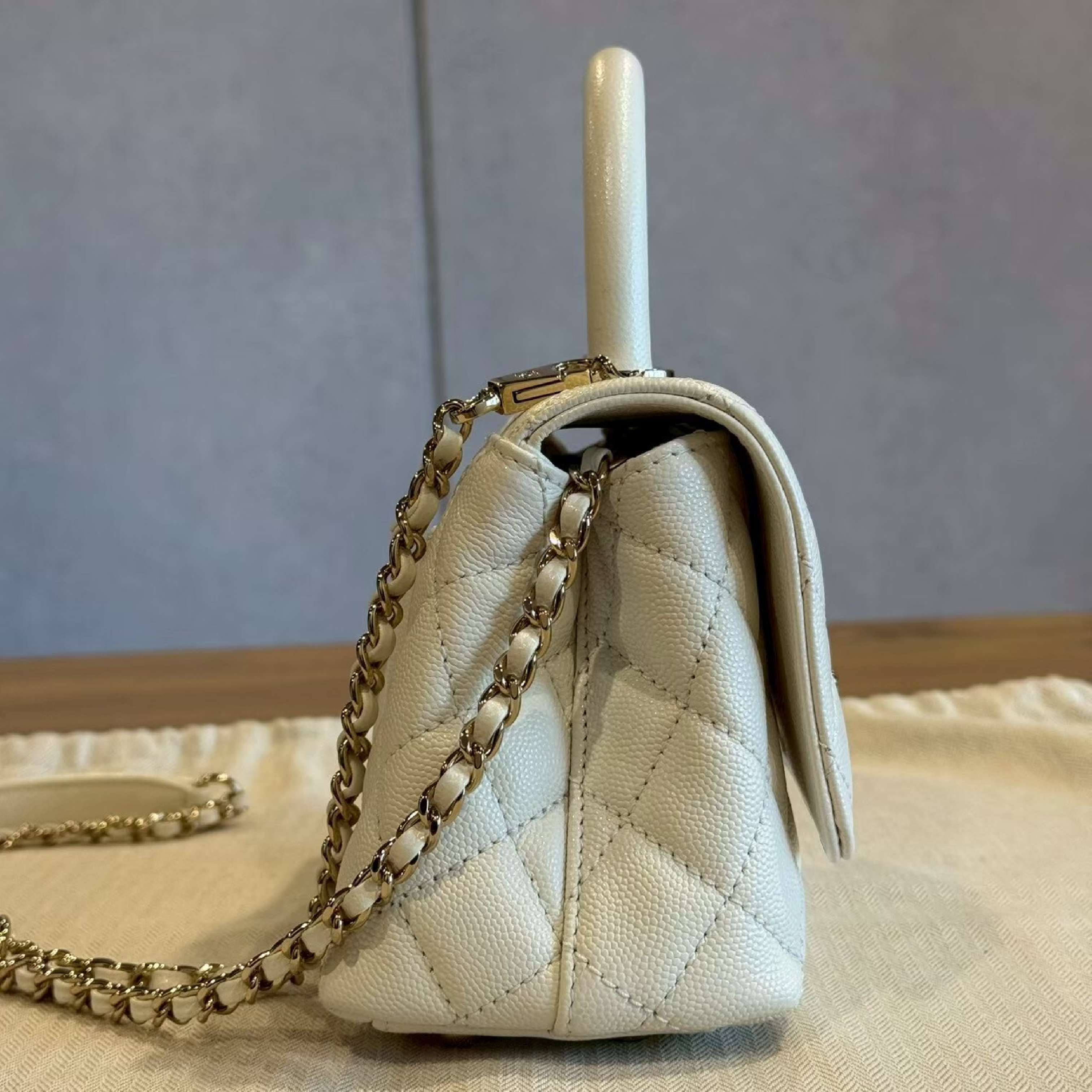 Coco Handle 19 White Handbag with Gold Hardware — view 3