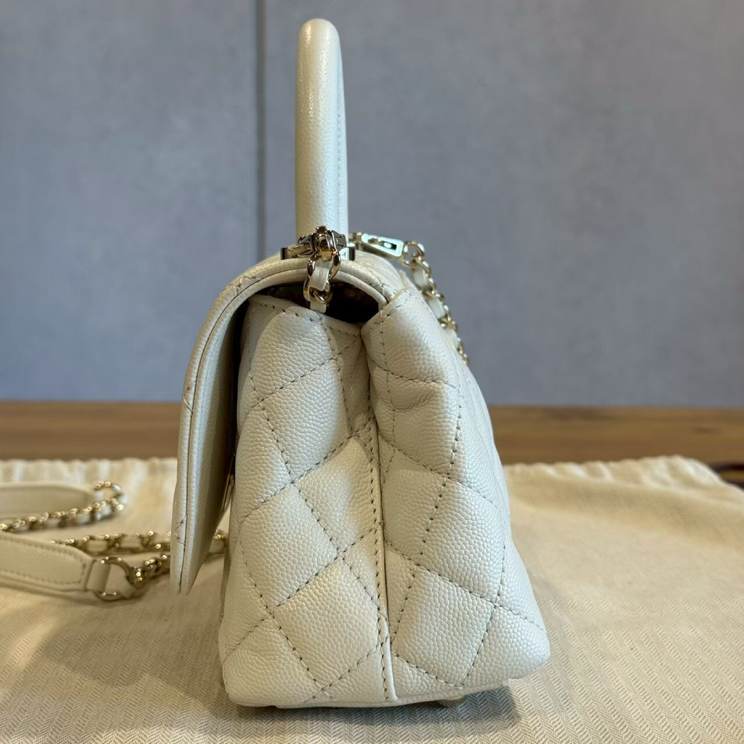 Coco Handle 19 White Handbag with Gold Hardware — view 4
