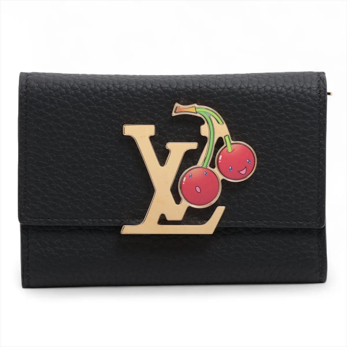 LV x TM Portefeuille Capucines Compact M22889 Black Compact Wallet. RFID ID not detected. Serial number unknown.