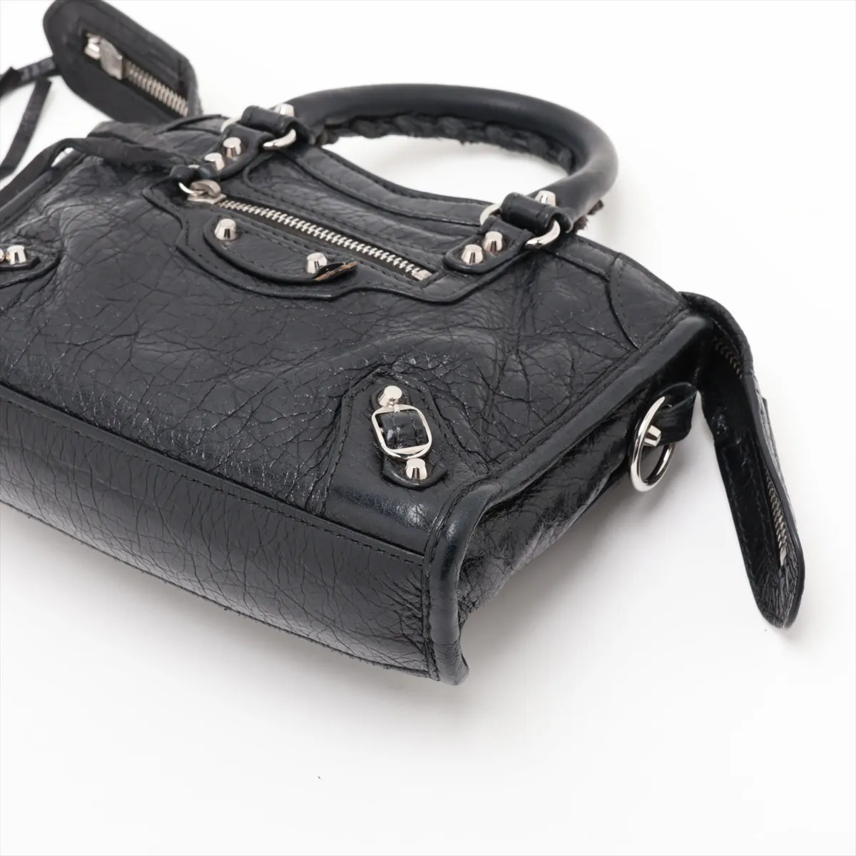Classic Nano City Leather 2-Way Shoulder Bag, Black, 505555, with Mirror — view 3