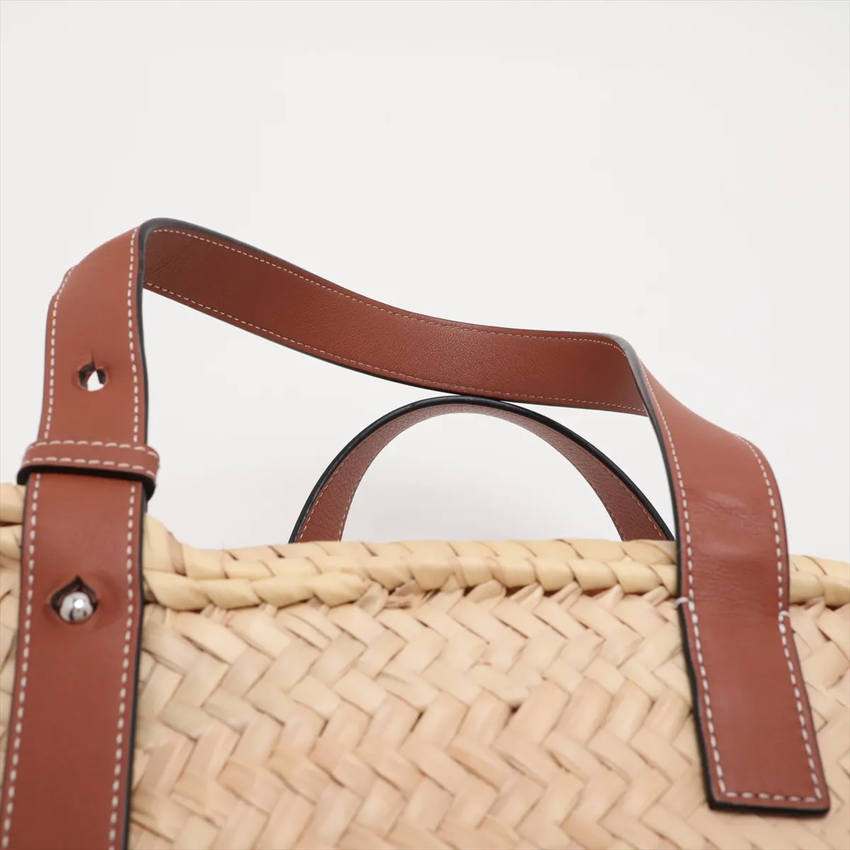 Basket Small Raffia x Leather Basket Bag Beige — view 6